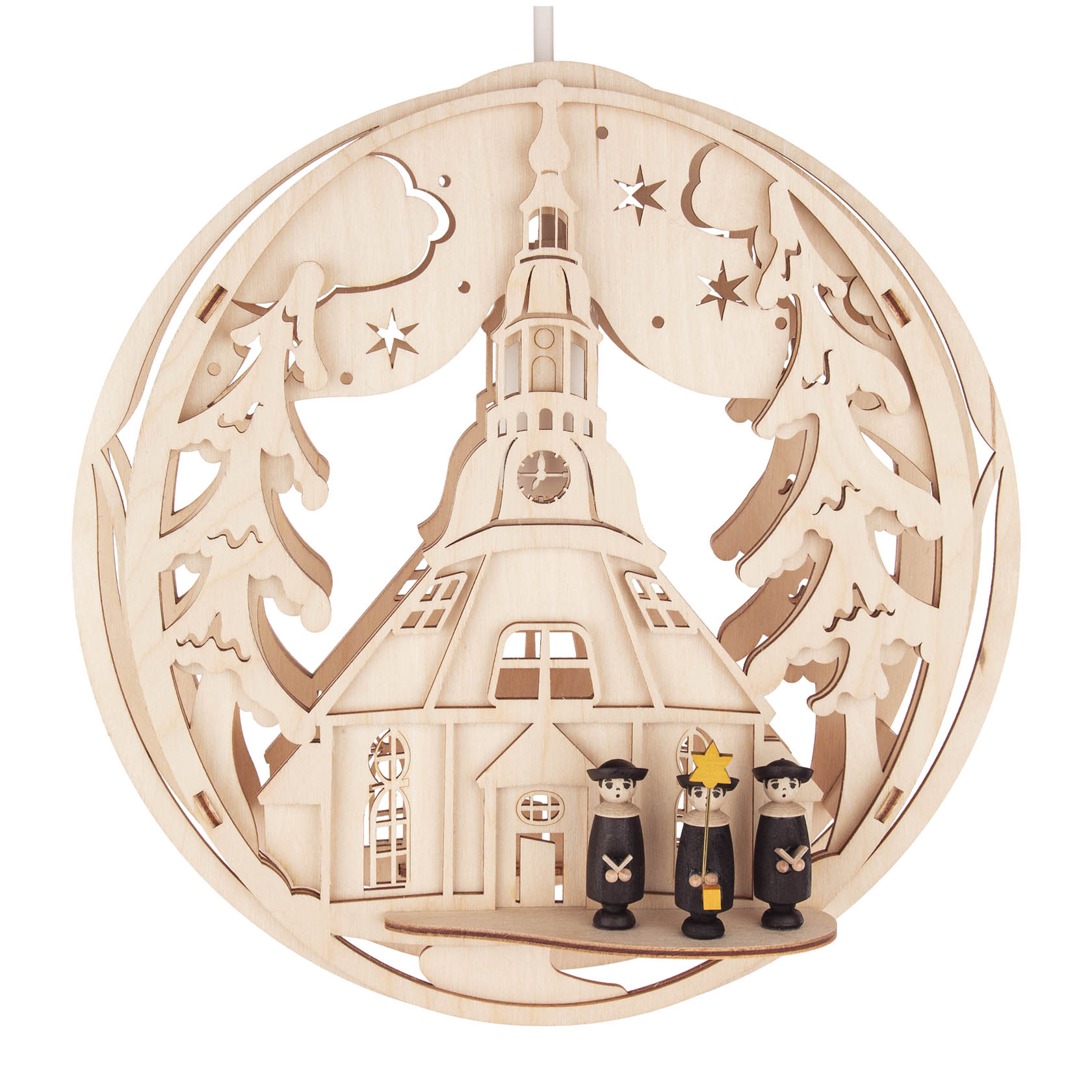 Fensterbild Seiffener Kirche mit Kurrendefiguren, elektr. Beleuchtung im Dregeno Online Shop günstig kaufen