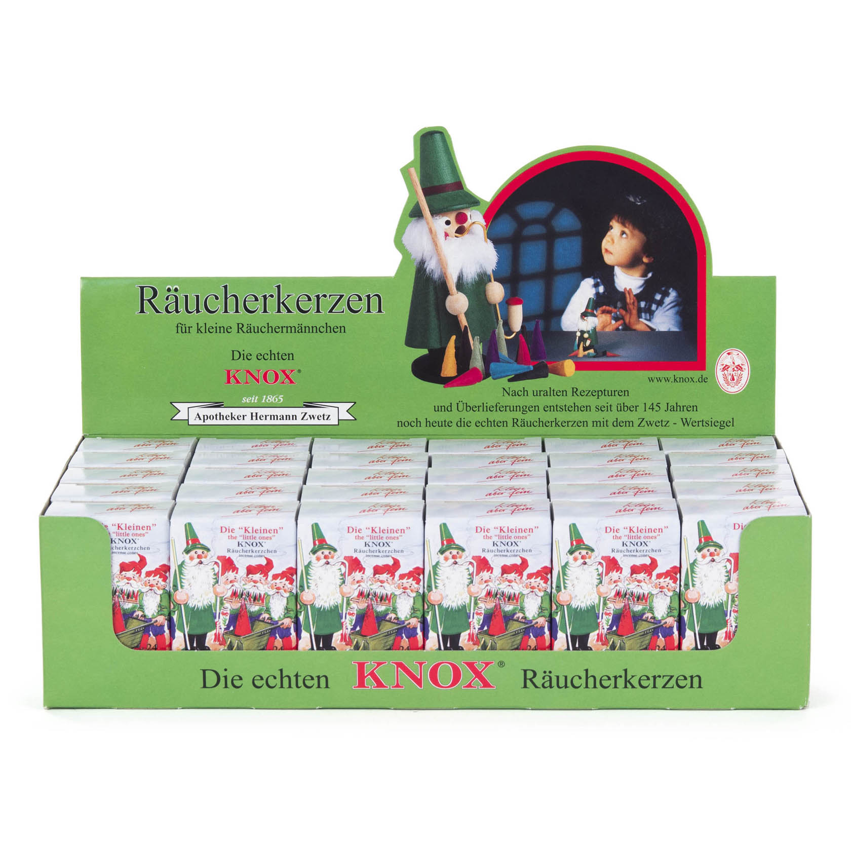 Verkaufsdisplay KNOX Mini-Räucherkerzen Bunte Mischung, 30 Schachteln à 24 Stück im Dregeno Online Shop günstig kaufen