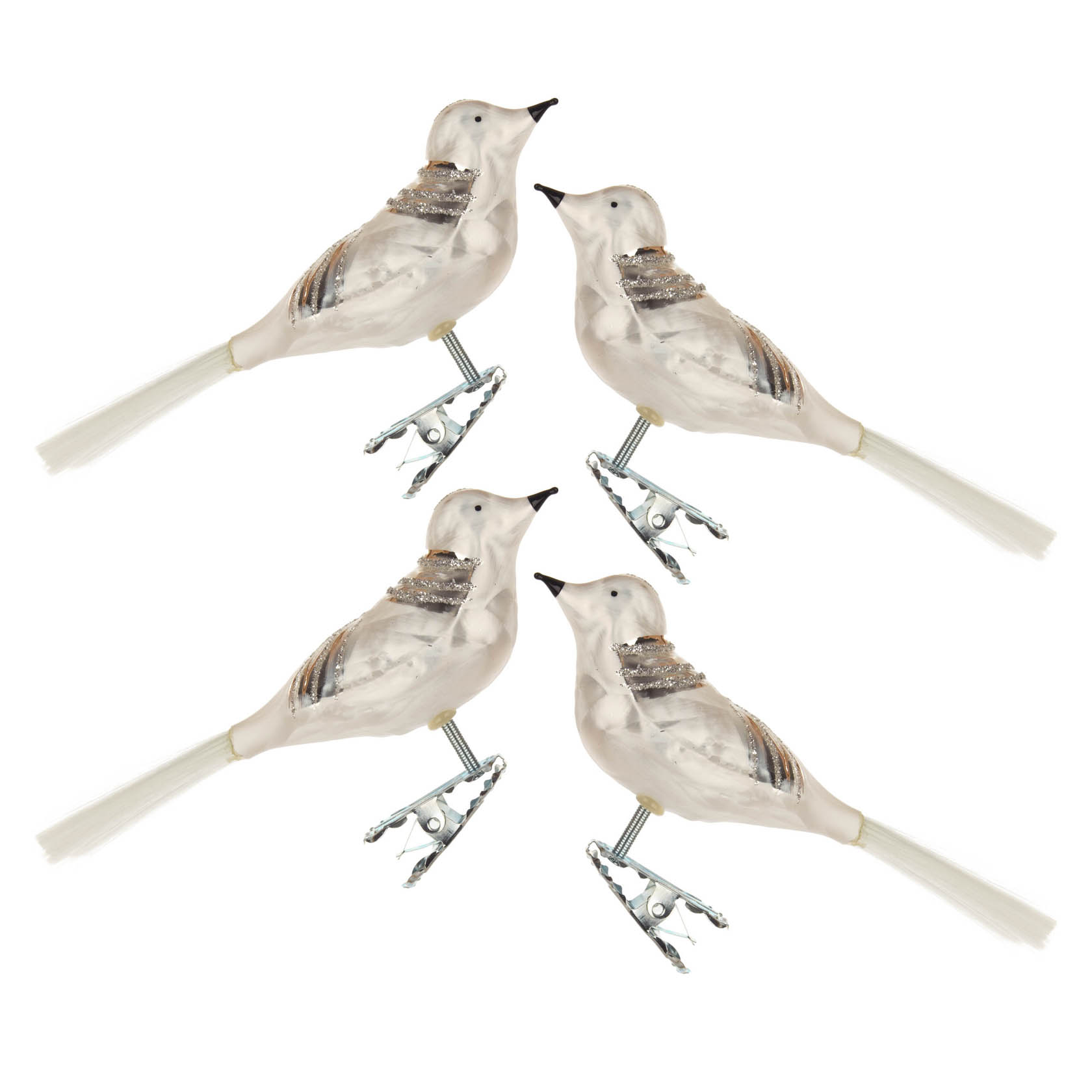 Thüringer Christbaumschmuck Vogel eisweiß mit Silberglimmer (4) im Dregeno Online Shop günstig kaufen
