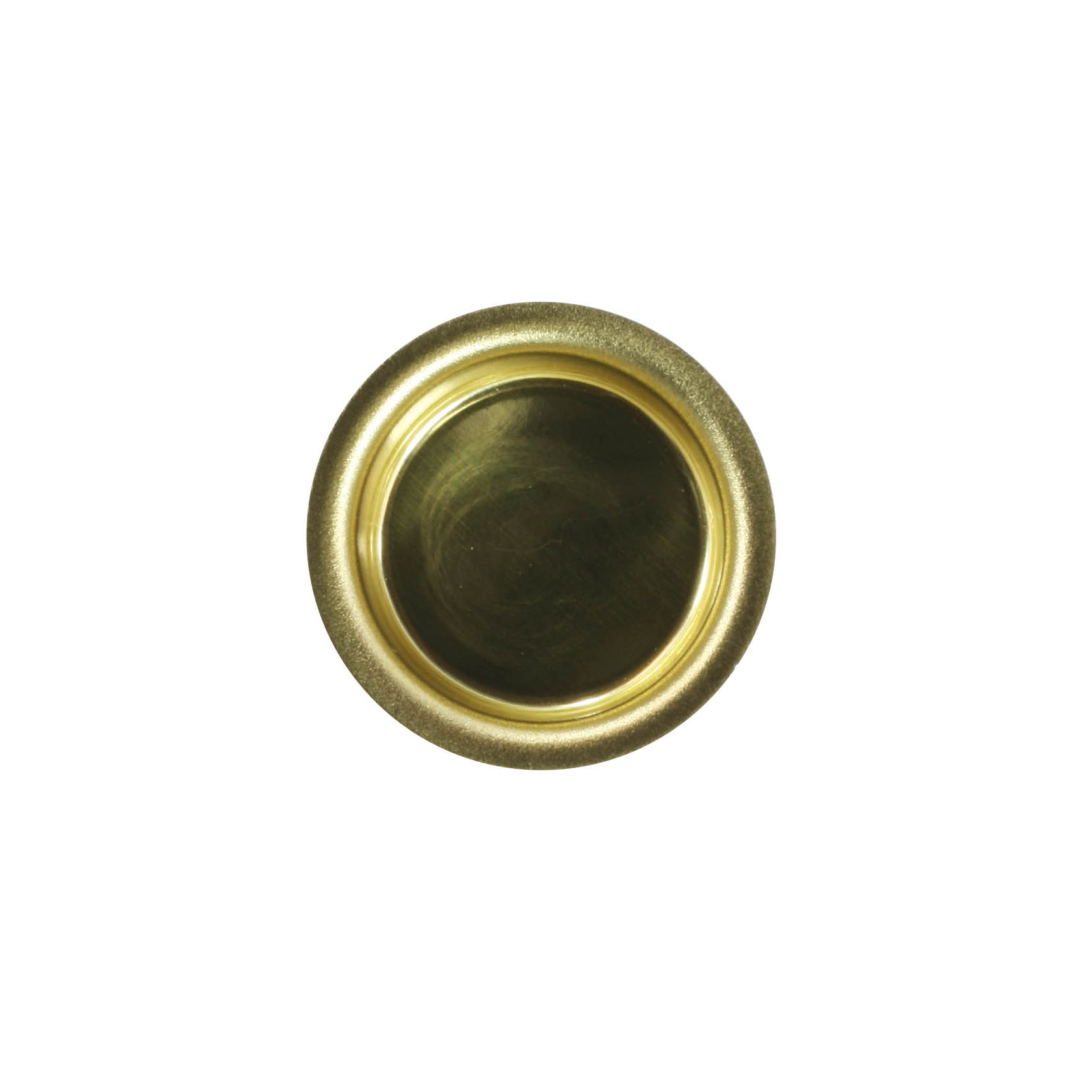 Eine einzelne runde, goldfarbene Messingtülle mit glänzender Oberfläche, 20 mm Durchmesser, von oben betrachtet.