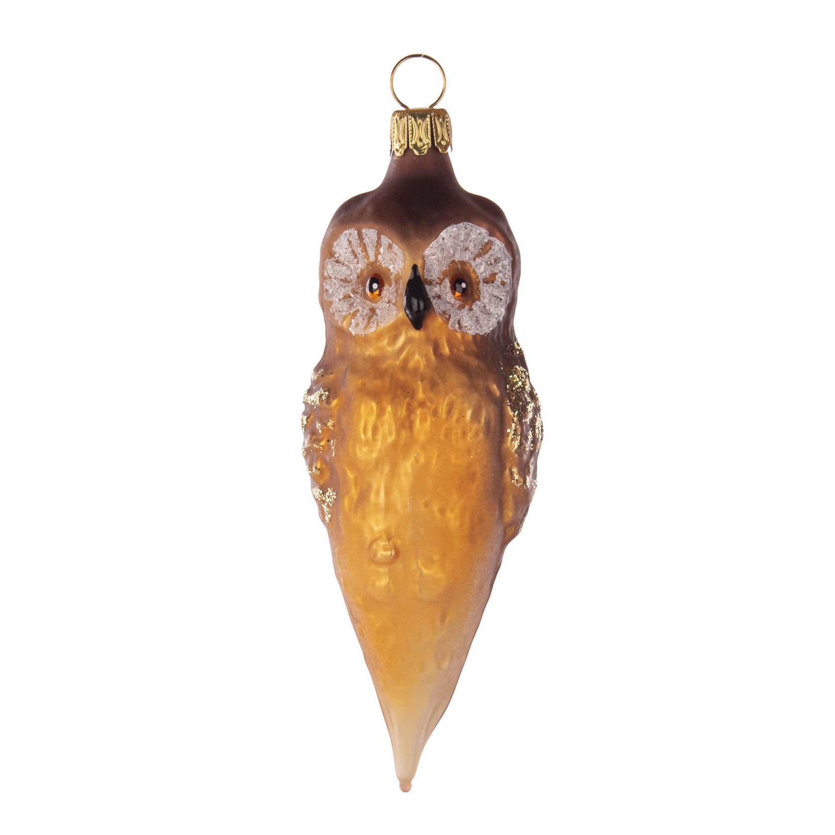 Thüringer Christbaumschmuck Eule lang champagner braun