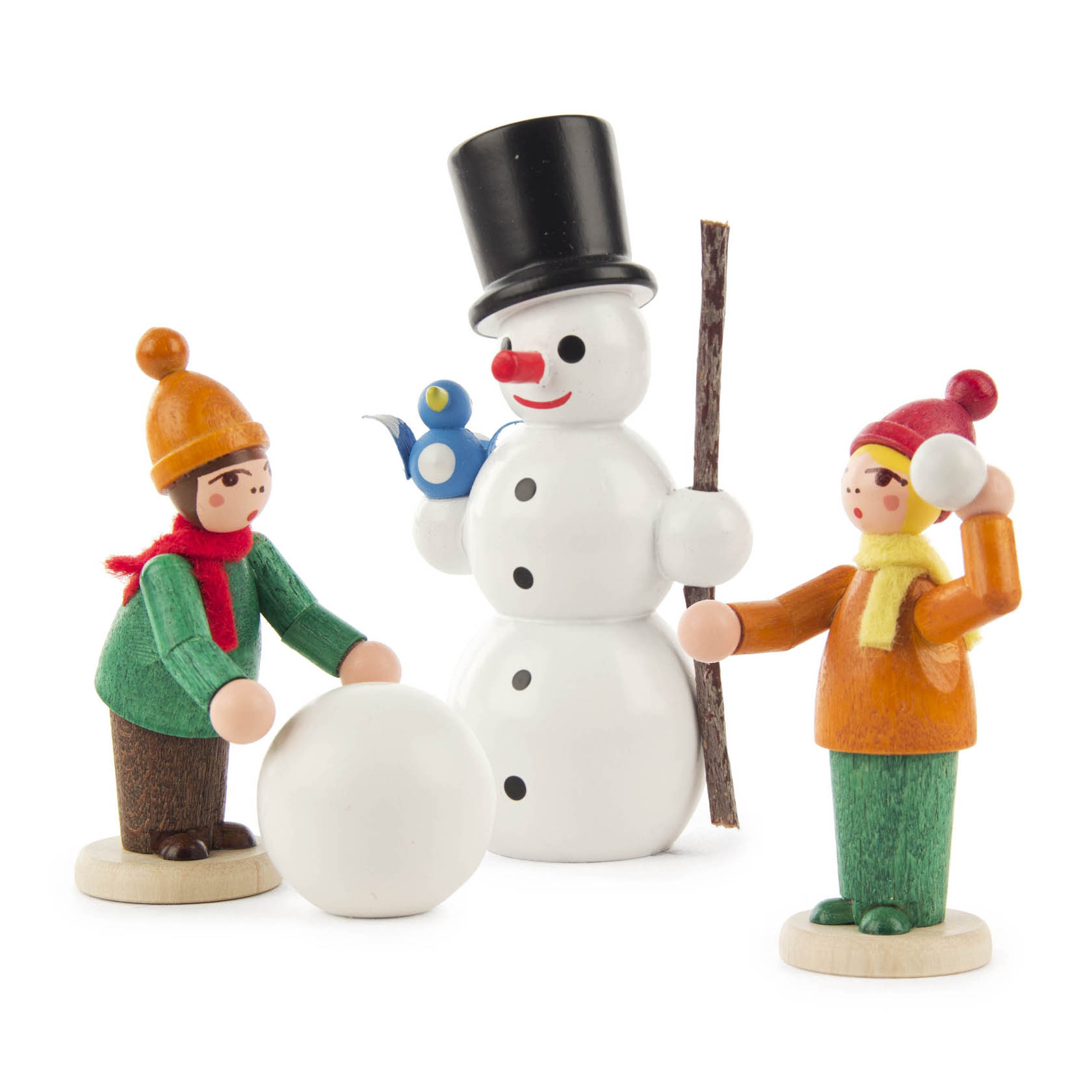 Winterkinder farbig lasiert mit Schneemann (3)