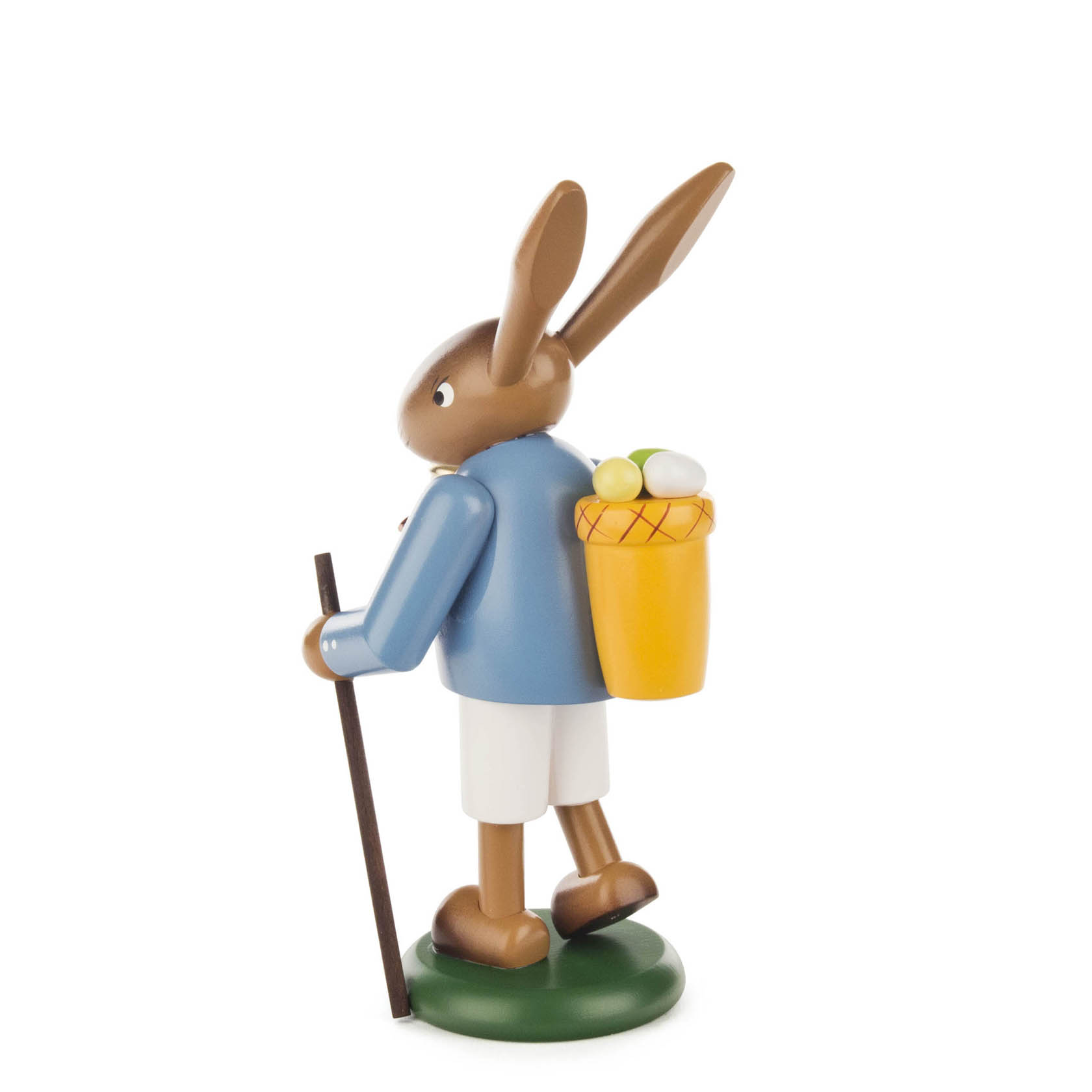 Osterhase mit Eierkorb und Stock, farbig