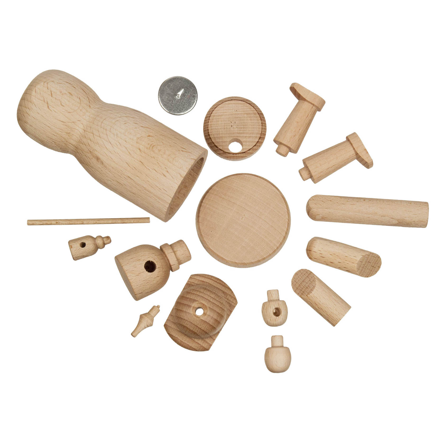 Craft kit for making a traditional German incense smoker, including wooden parts like a body, head, and base.