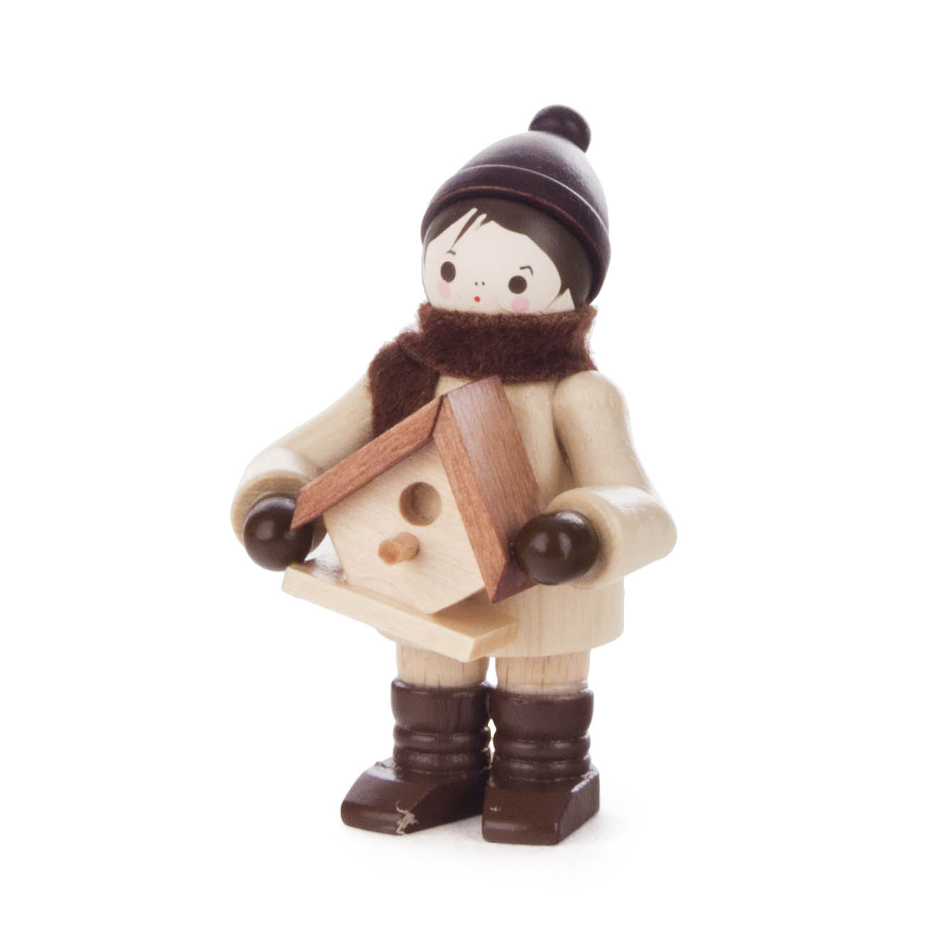 Winterkind mit Nistkasten natur