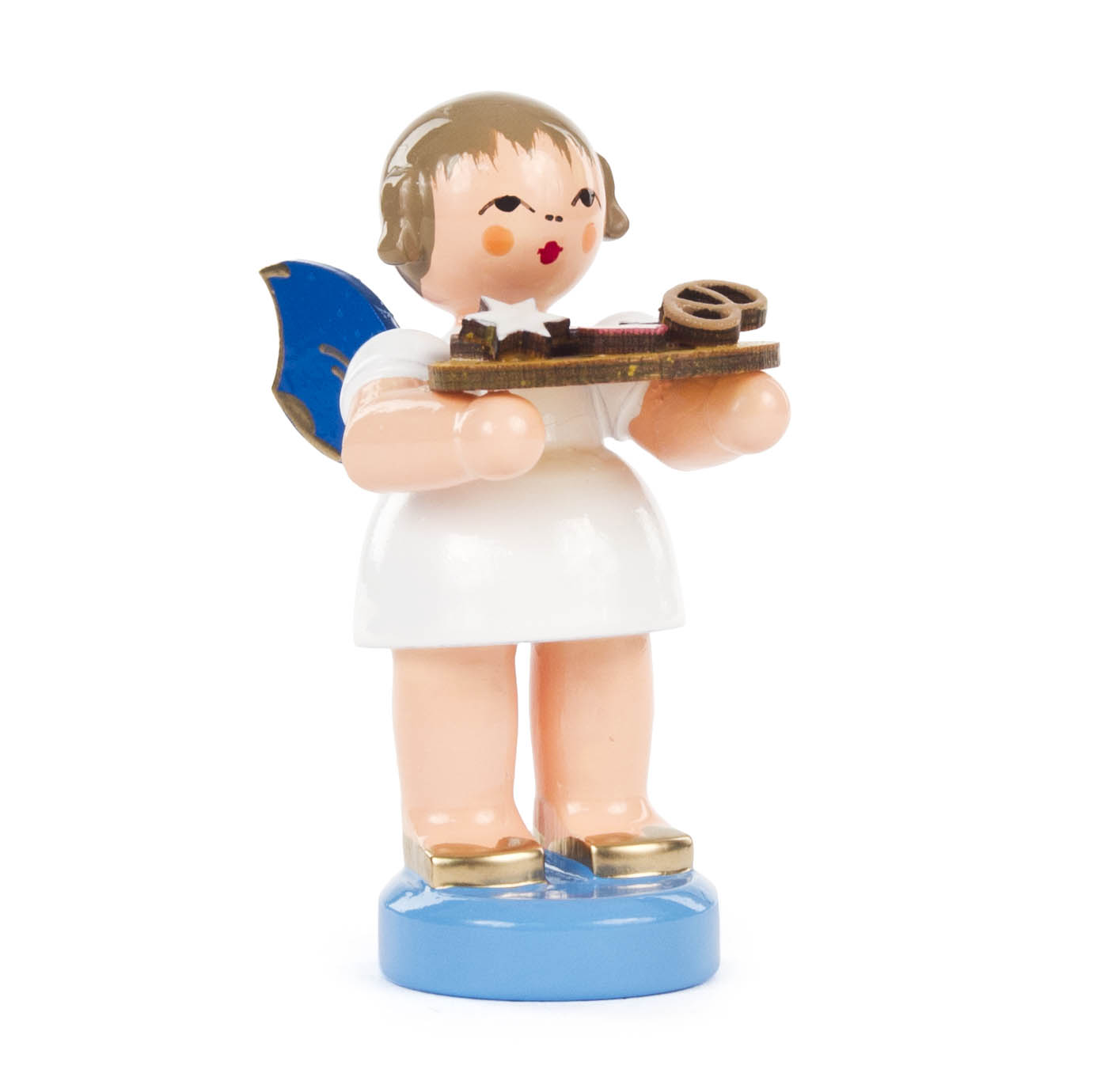 Engel mit Lebkuchenblech stehend, blaue Flügel im Dregeno Online Shop günstig kaufen