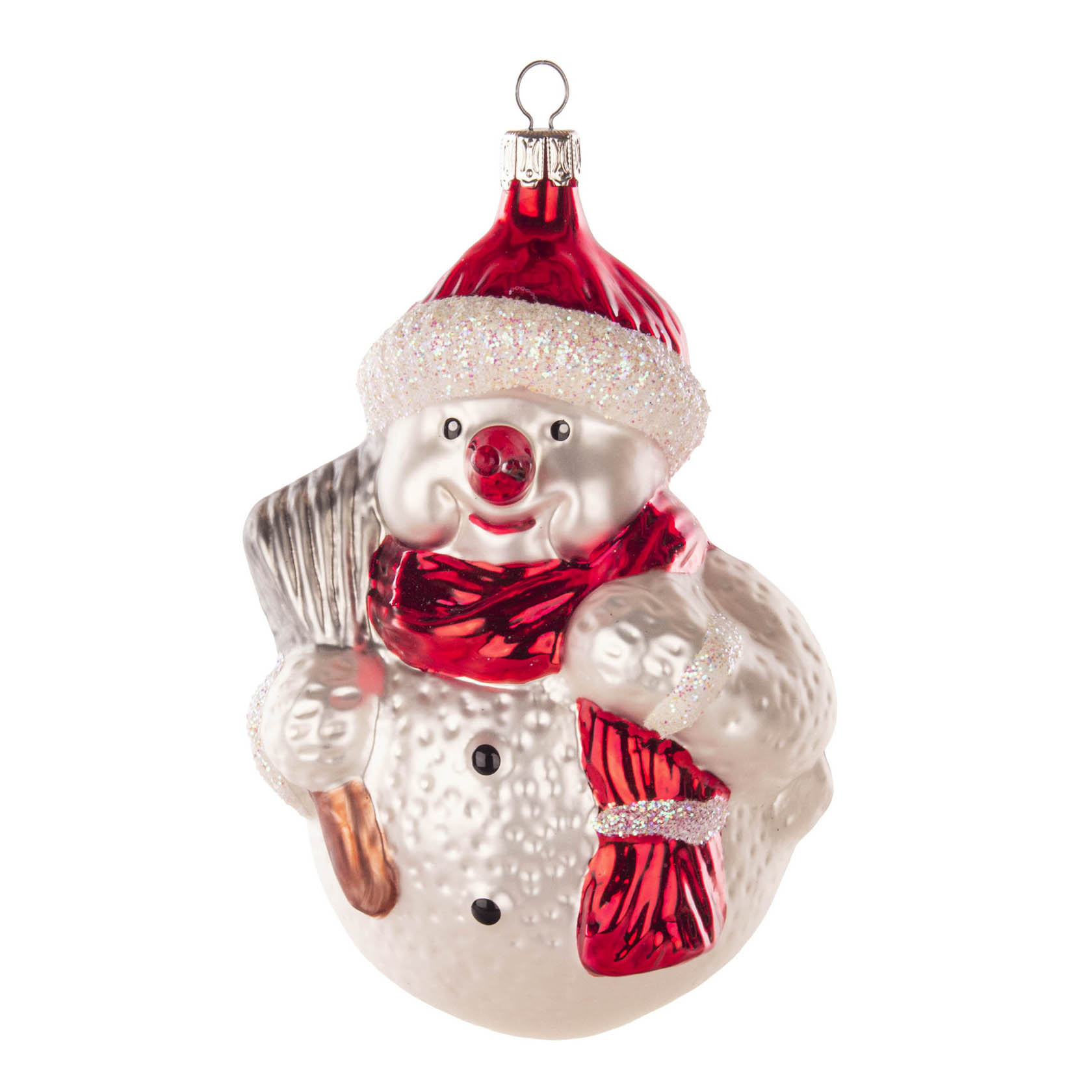Thüringer Christbaumschmuck Schneemann mit Besen