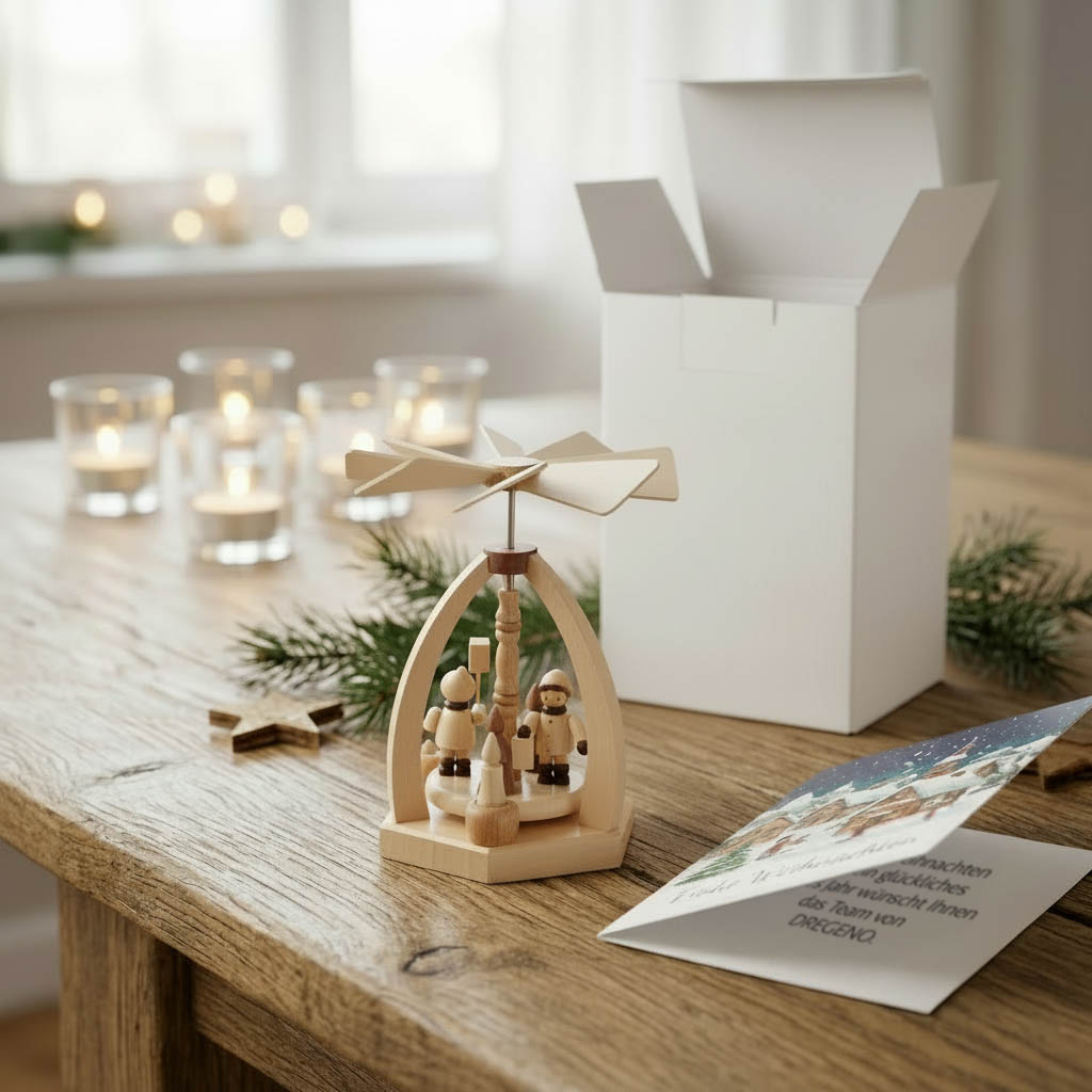 Eine kleine erzgebirgische Weihnachtspyramide als Firmengeschenk zu Weihnachten