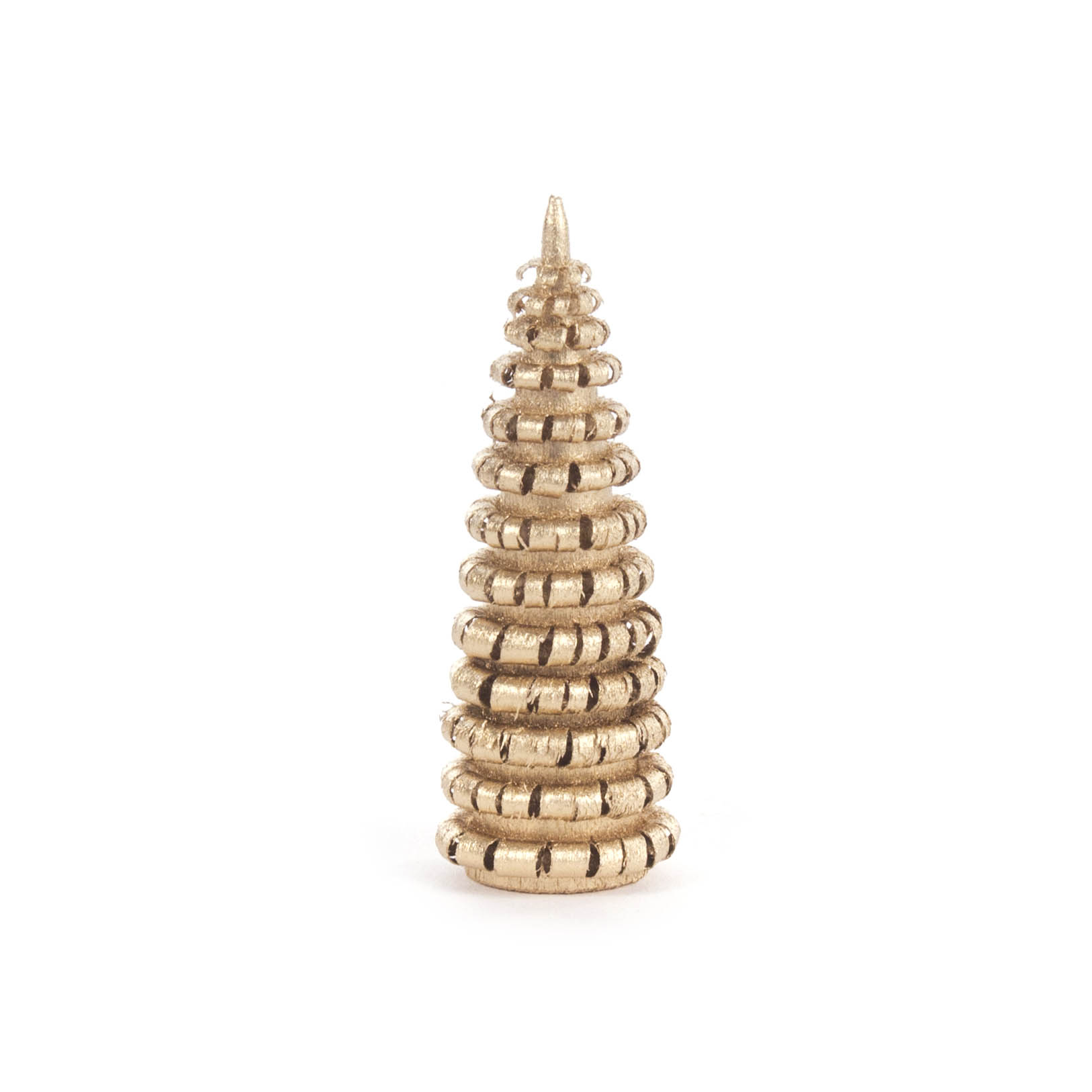 Ein kleines, vergoldetes Deko-Objekt in Form eines Ringelbäumchens ohne Stamm, ca. 6 cm hoch.