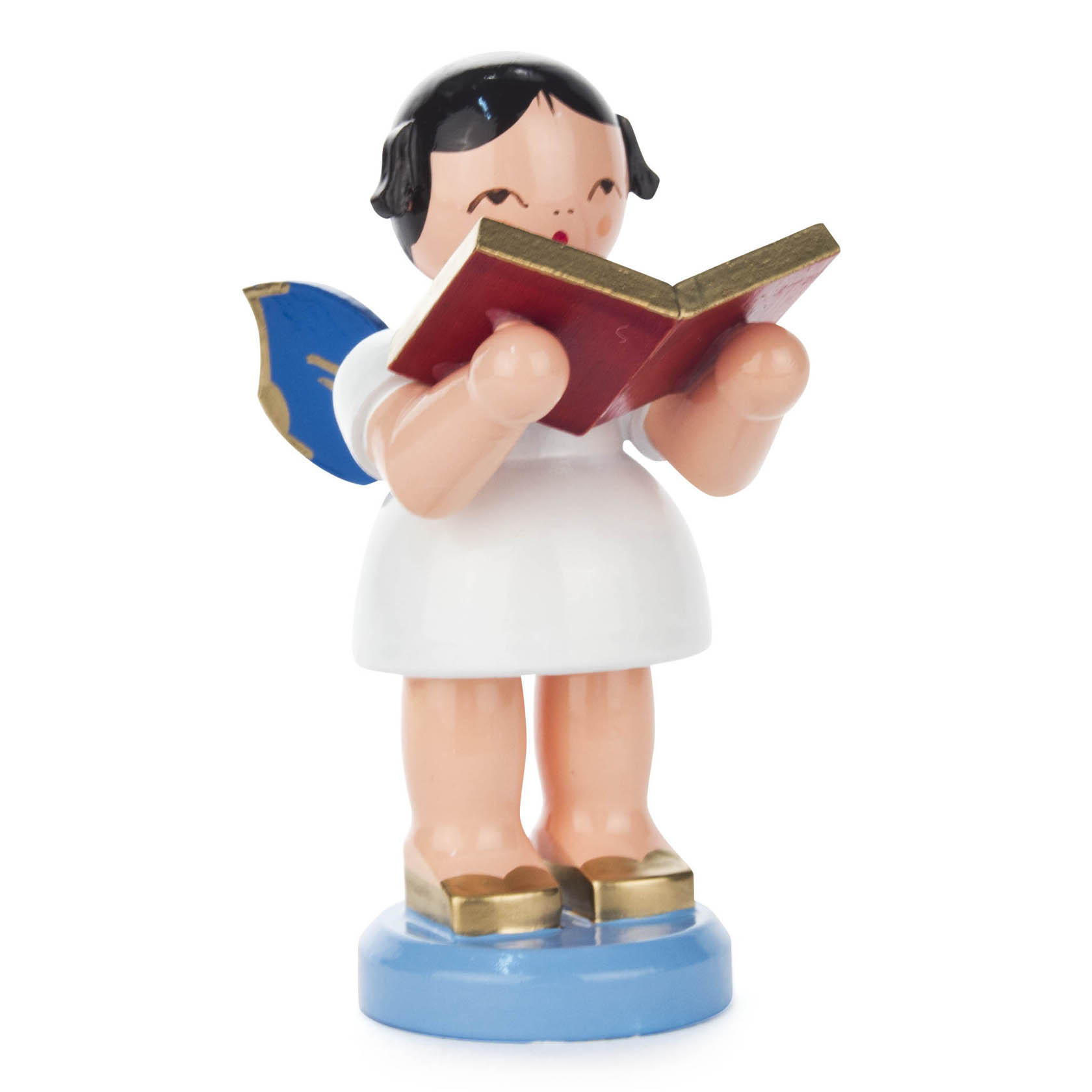 Engel mit Buch stehend groß, blaue Flügel