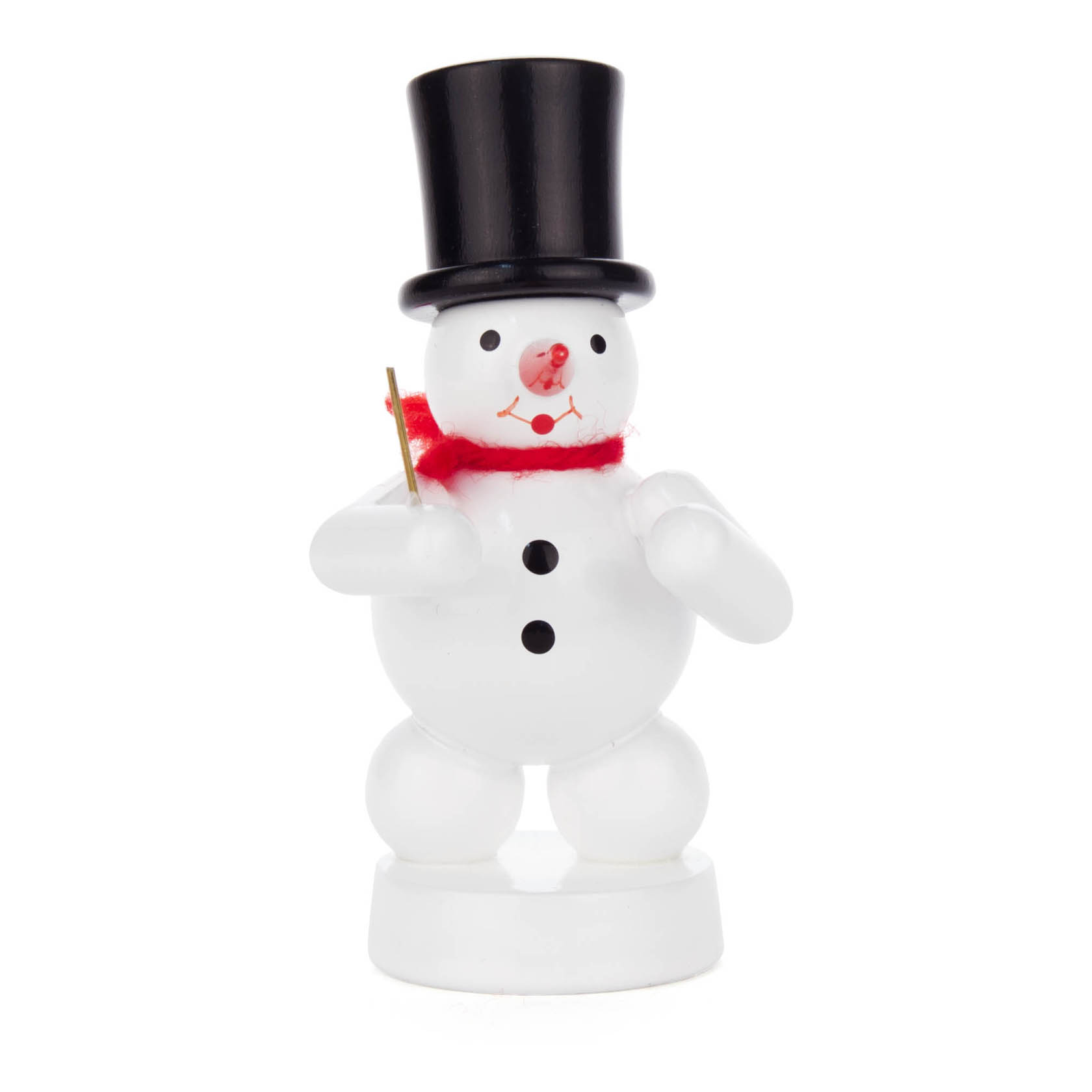 Ein Schneemann als Dirigent mit schwarzem Zylinder und rotem Schal, hält einen Dirigentenstab in der Hand. im Dregeno Online Shop günstig kaufen