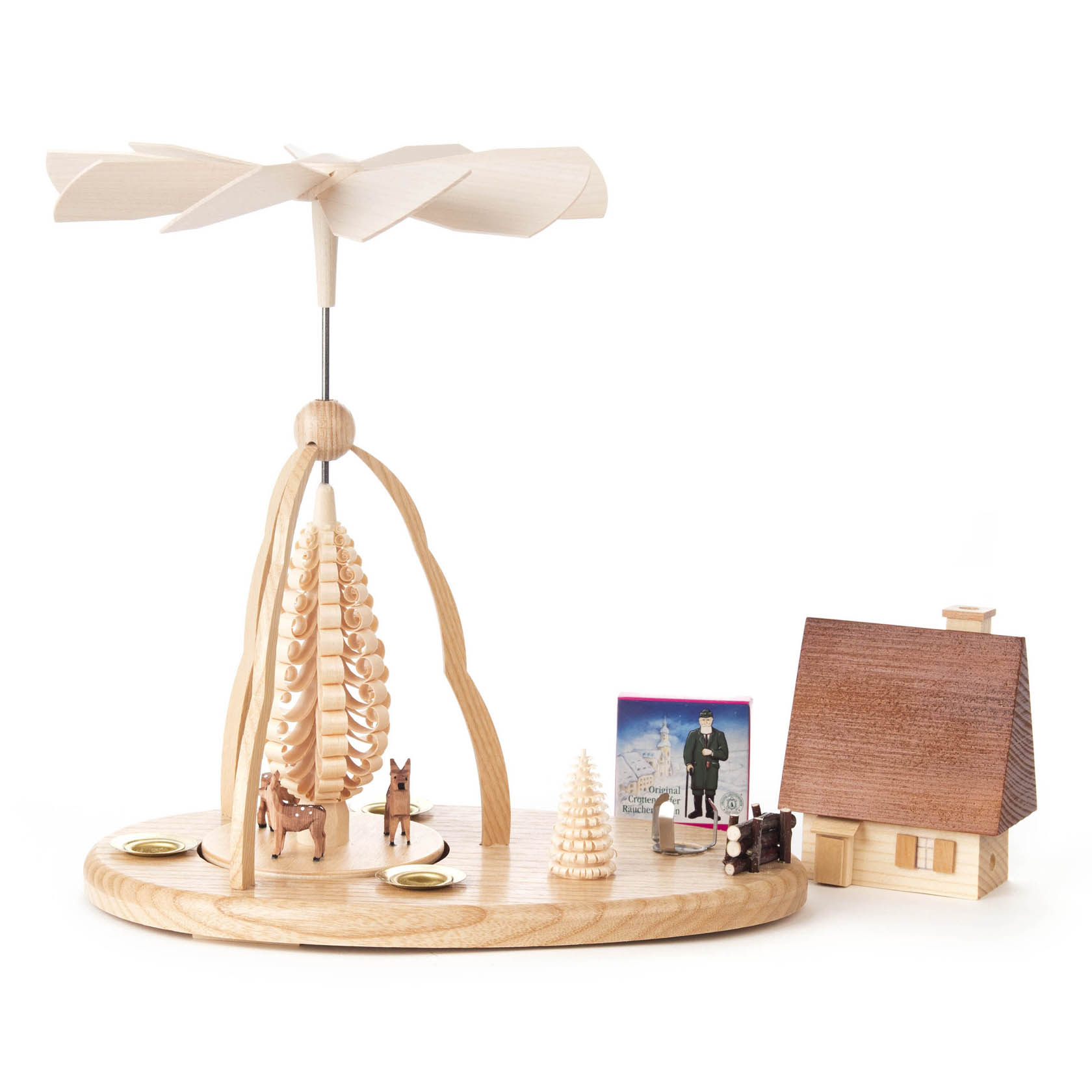Pyramide mit Rehen und Räucherhaus, für Kerzen d=14mm