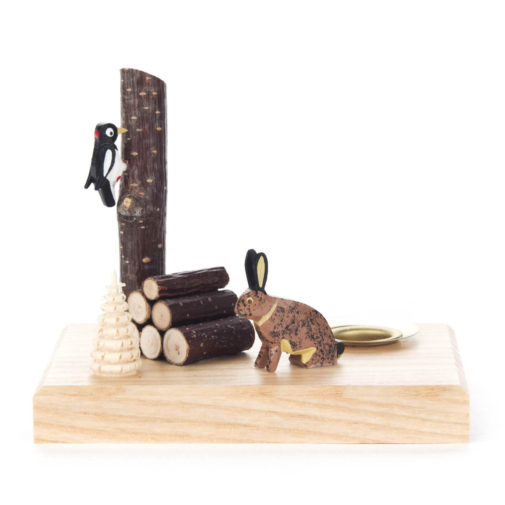 Kerzenhalter mit Hase und Specht, für Kerze d=14mm