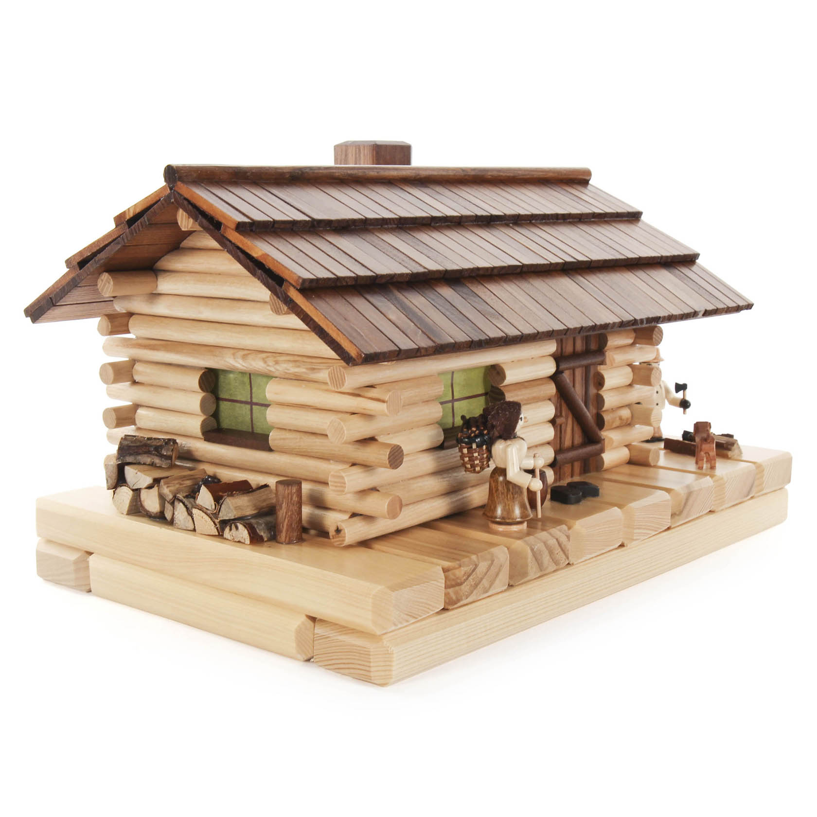 Lichterhaus "Waldhütte" mit Figuren und Rauchfunktion für Räucherkerzen elektr. Innenbeleuchtung im Dregeno Online Shop günstig kaufen