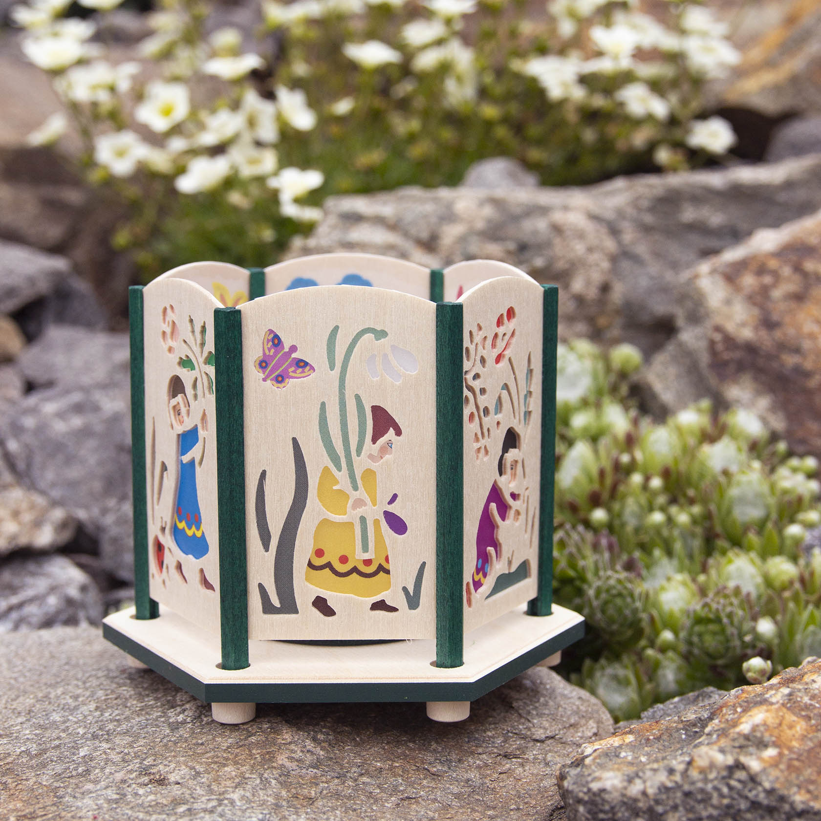 Teelichthalter mit Blumenkindermotiven