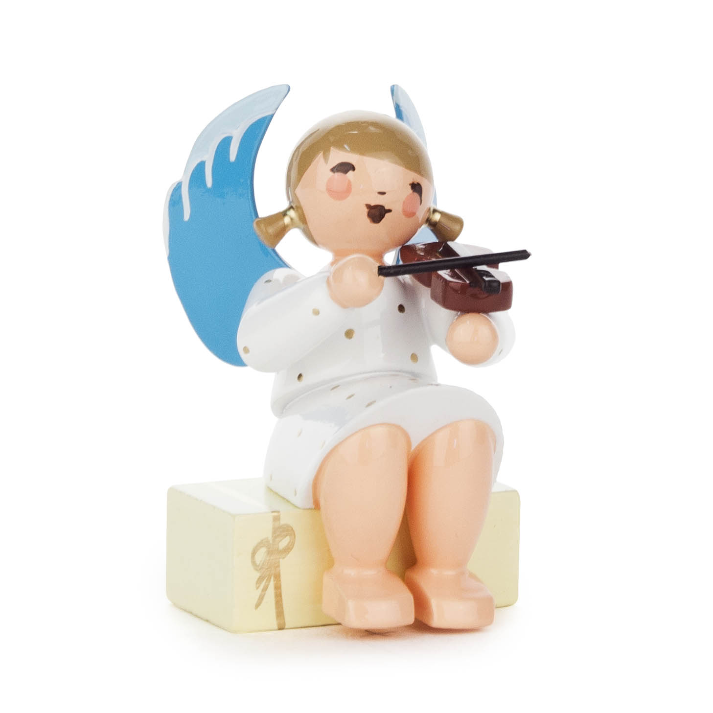 Engel mit Geige auf Geschenkpaket sitzend im Dregeno Online Shop günstig kaufen