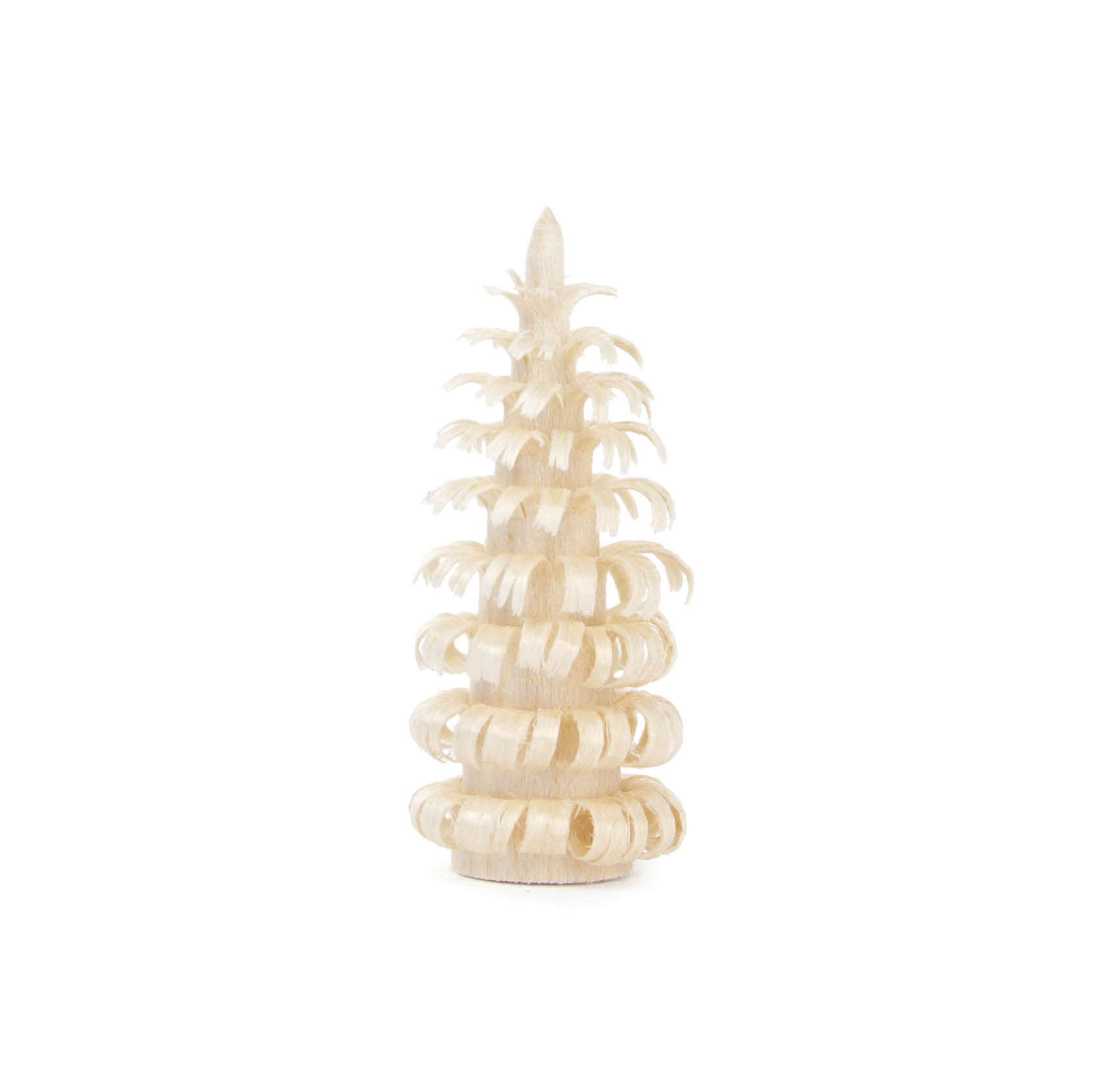 A 4cm natural wood spiral tree with a carved, layered design resembling a coniferous tree. im Dregeno Online Shop günstig kaufen