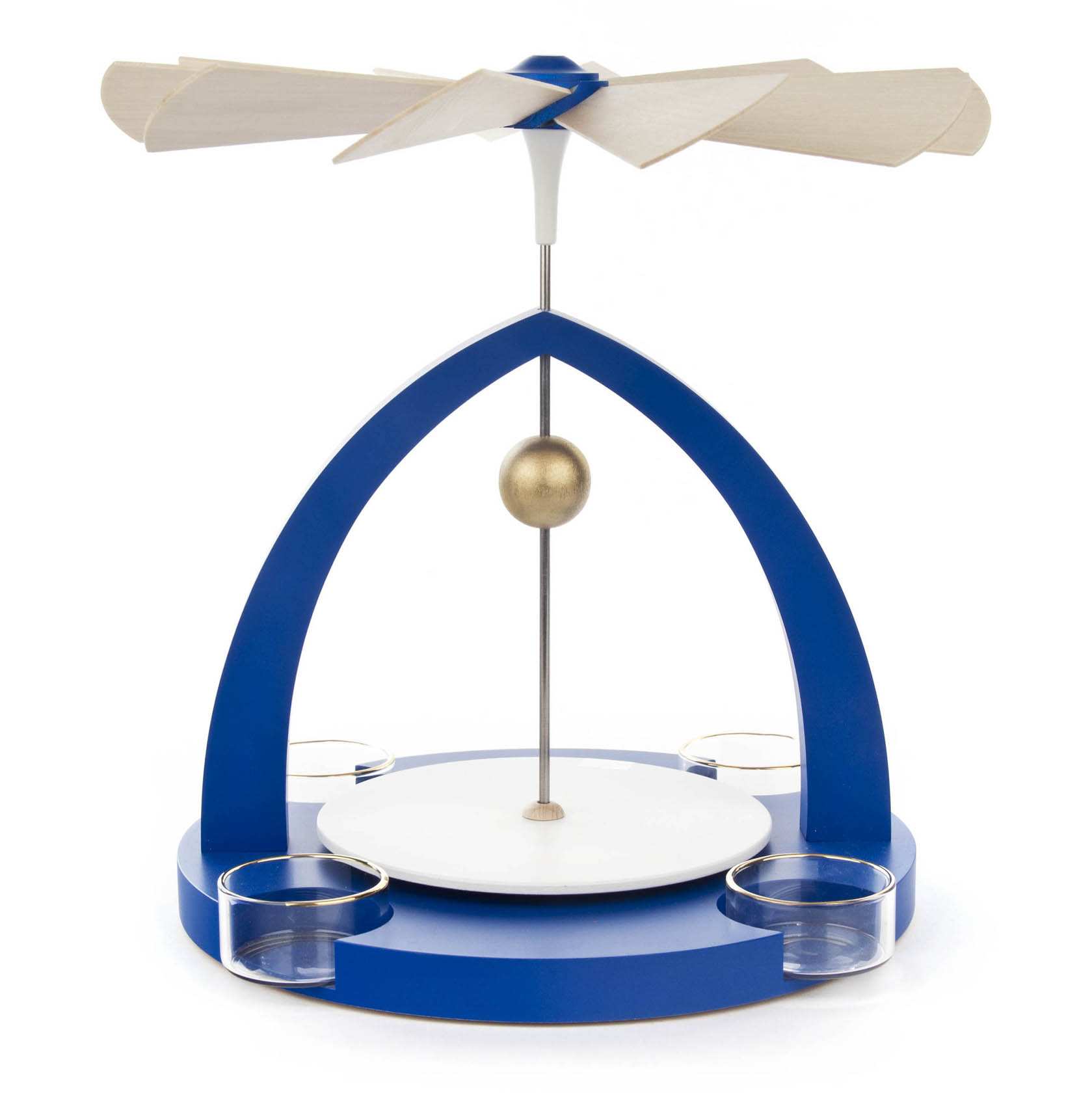 Pyramide blau, unbestückt für Teelichte Laufscheibe weiß,Flügelrad natur im Dregeno Online Shop günstig kaufen