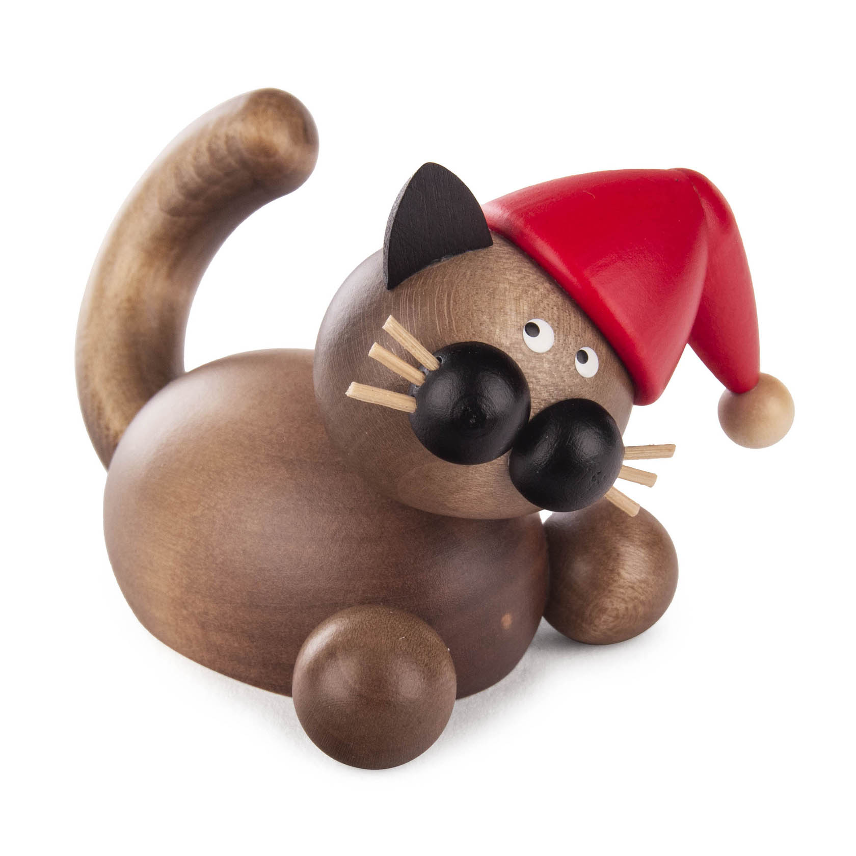 Katze Karli, grau-schwarz auf der Lauer, mit Weihnachtsmütze im Dregeno Online Shop günstig kaufen