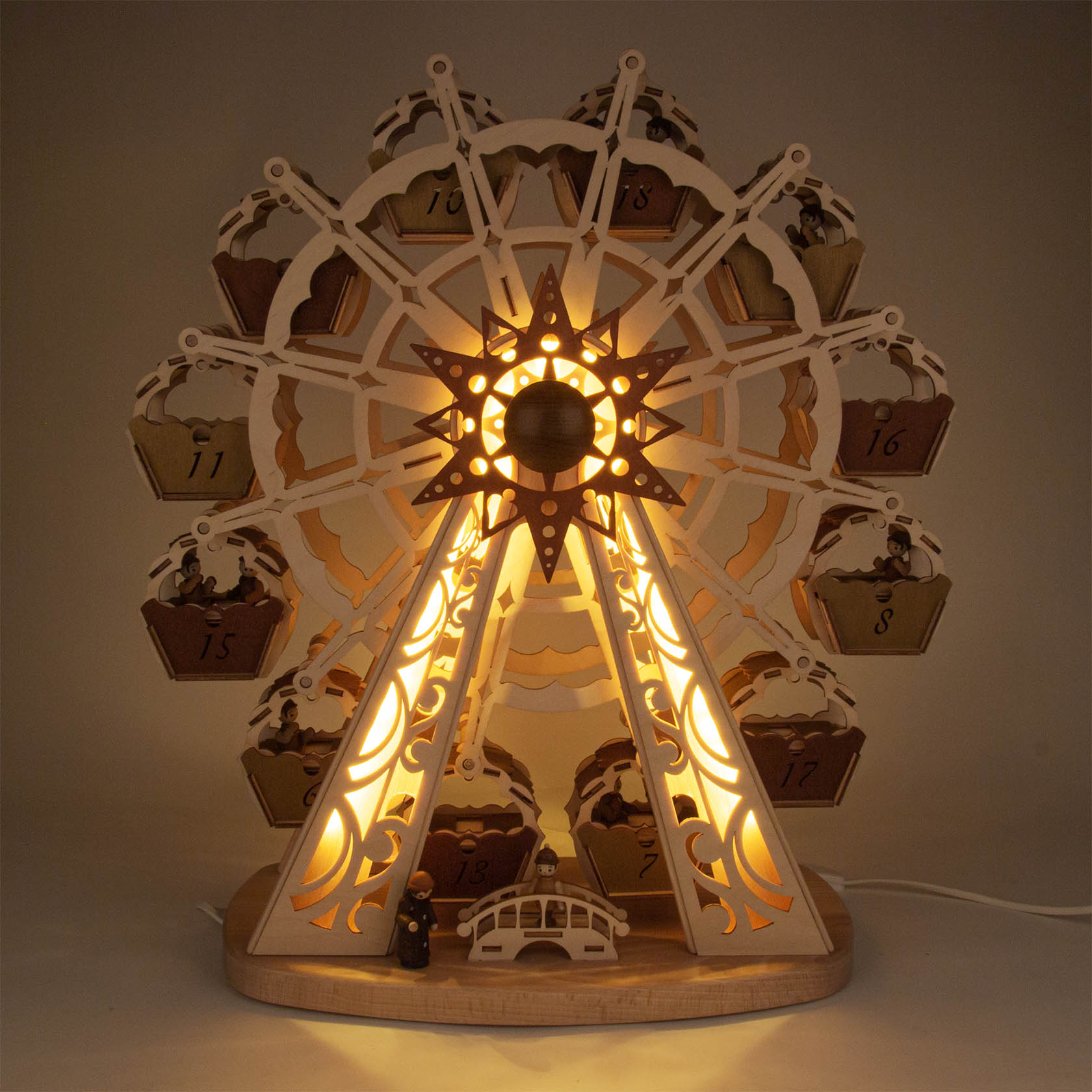 Adventskalender Riesenrad mit LED  12 doppelte Gondeln, manuell drehbar