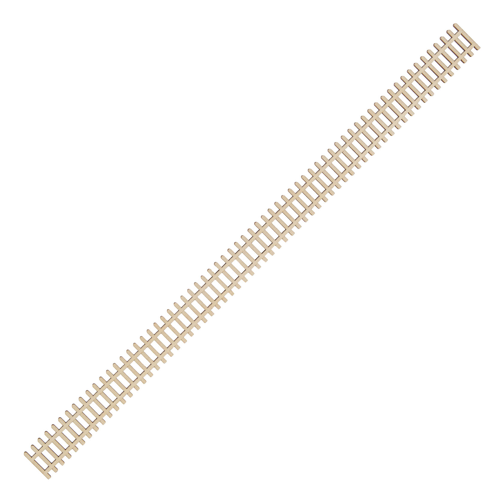 Ein schmaler, heller Holzlattenzaun mit Maßen 360x21 mm, dargestellt in diagonaler Draufsicht. im Dregeno Online Shop günstig kaufen
