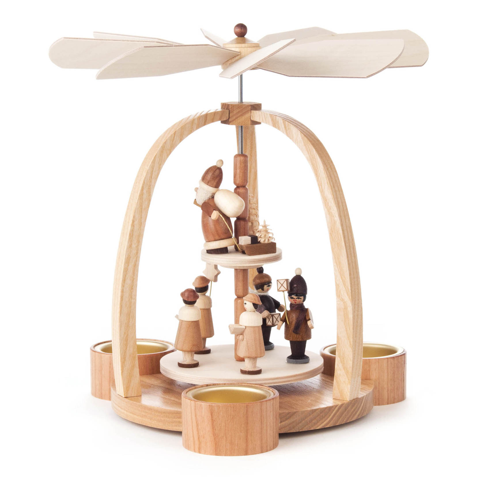 Pyramide mit Weihnachtsmann, Kurrende und Laternenkindern, 2-stöckig, für Teelichte