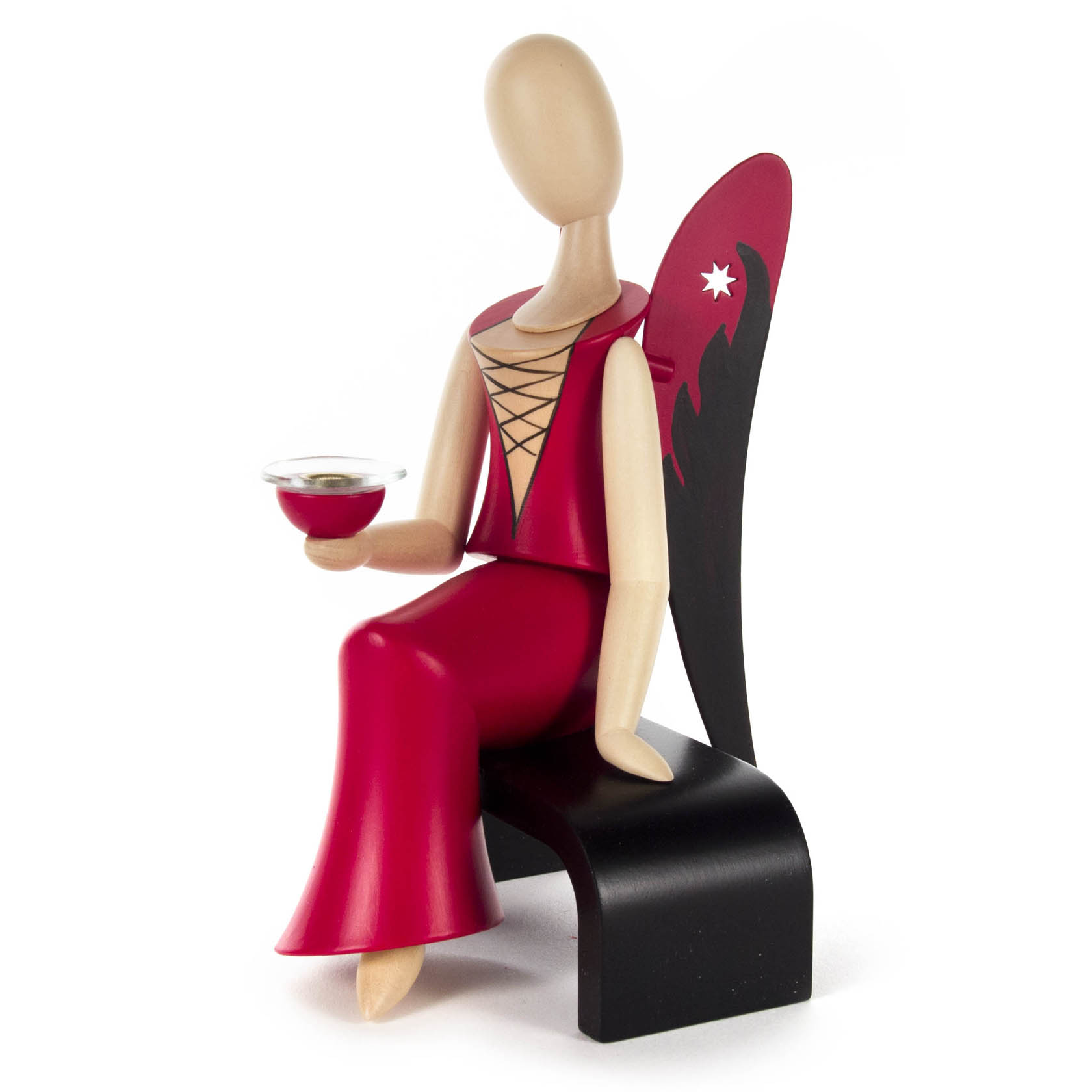 Engel Sexy Lady 15,5cm mit Kerzenhalter sitzend -Sternkopf-