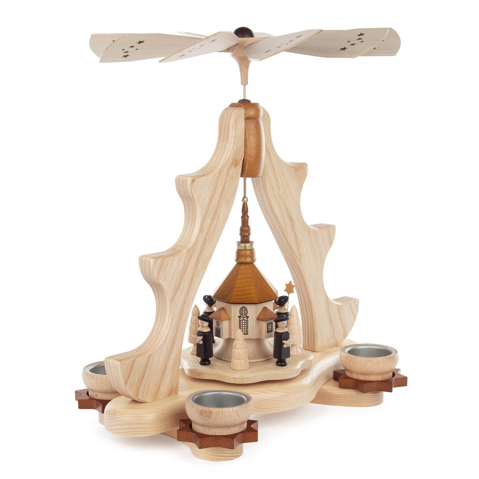 Pyramide mit Seiffener Kirche und Kurrende klein, für Teelichte