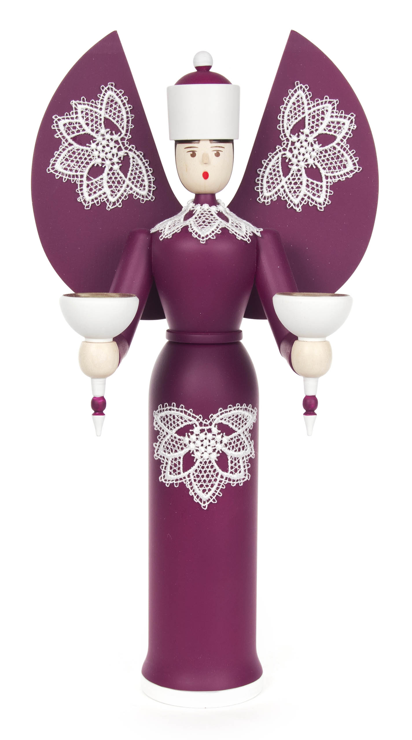 Engel "Viktoria" violett mit Plauener Spitze -dregeno exklusiv- für Kerzen d=14mm