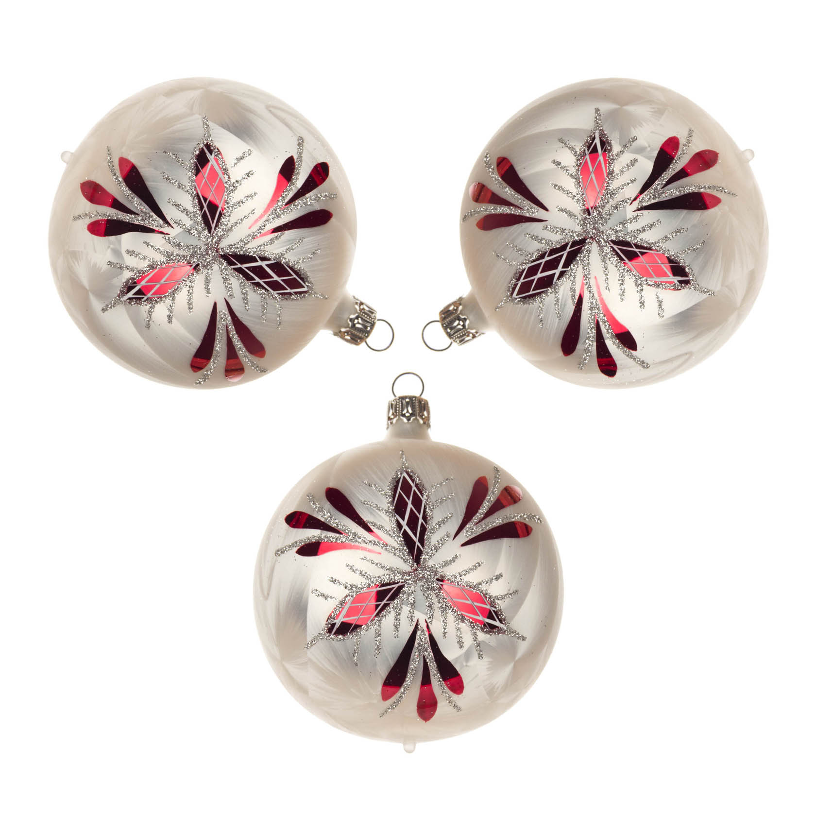 Thüringer Christbaumschmuck Kugel 8cm eisweiß Waffelmuster rot (3)