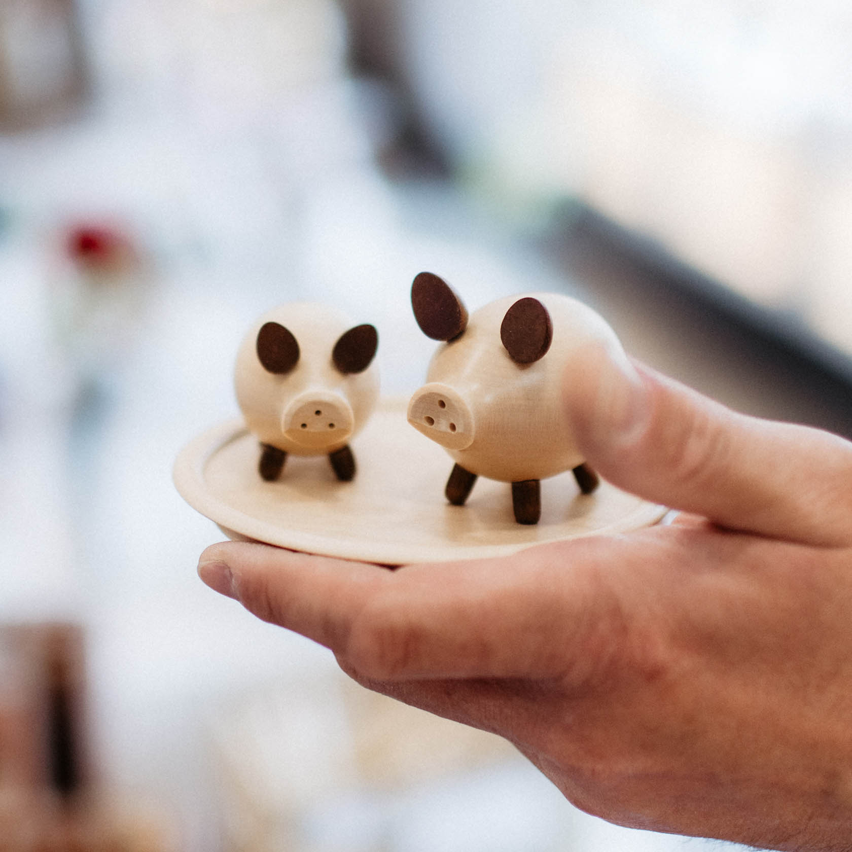 wooden  salt and pepper pots 'pigs'