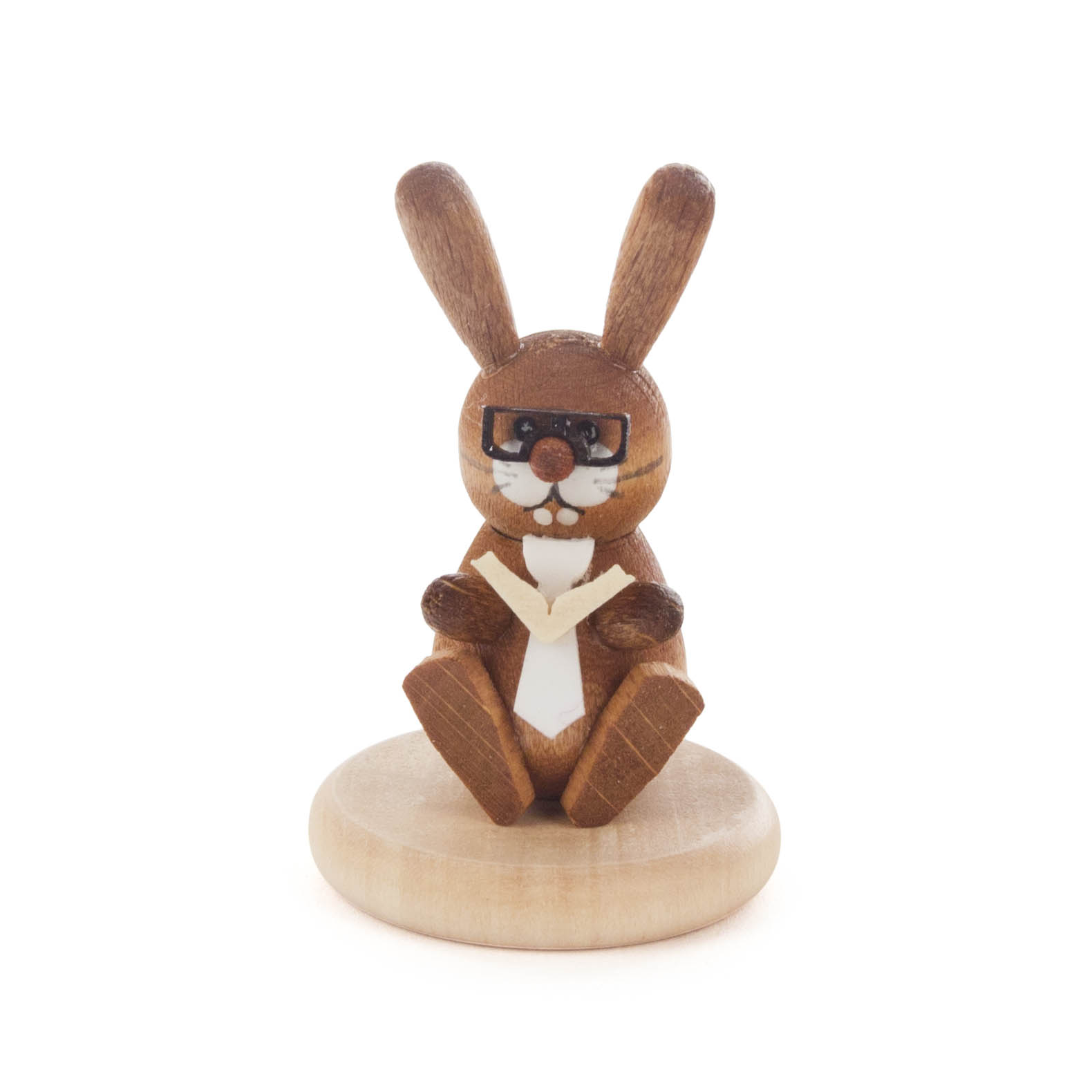 Hase mit Buch auf Sockel farbig, lasiert