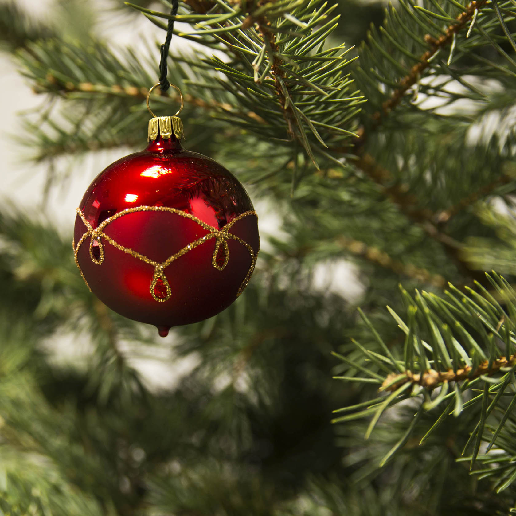 Thüringer Christbaumschmuck Kugel 5cm rot-matt Tropfenmuster (6)