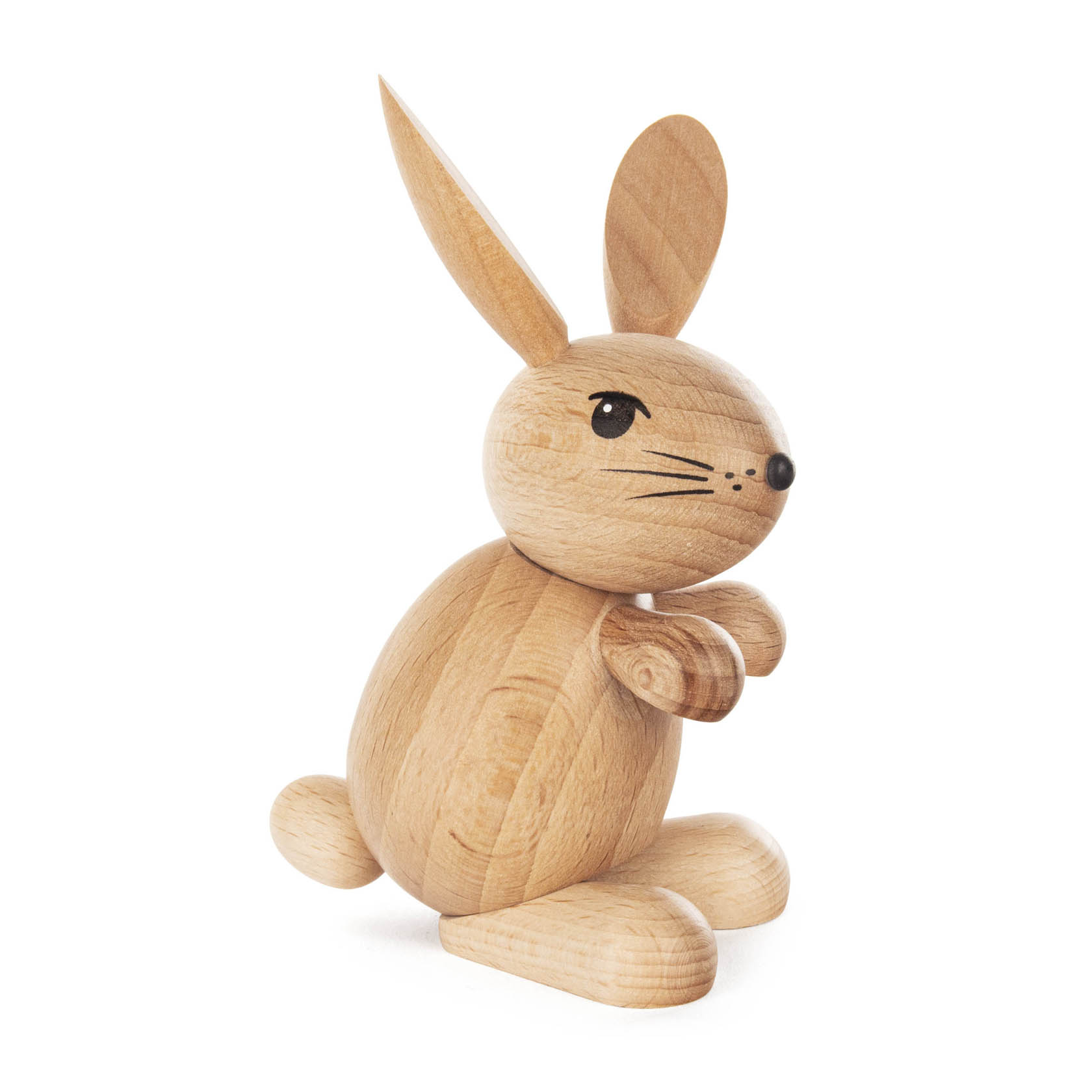 Holzhase mit dem Namen Hedda, mit langen Ohren, der auf seinen Hinterbeinen sitzt und seine Vorderläufe angehoben hat. im Dregeno Online Shop günstig kaufen