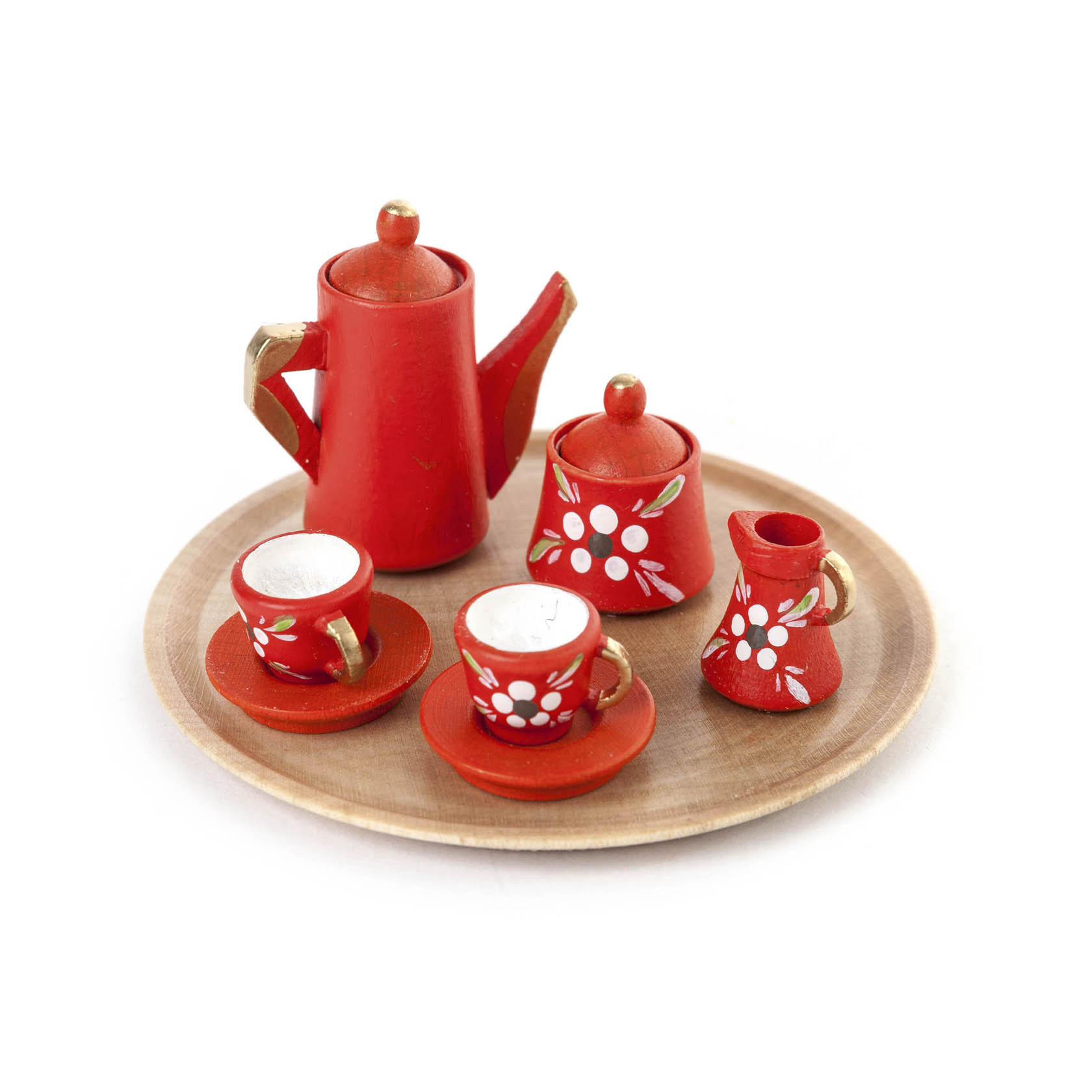 Mini-Kaffeeservice rund, rot mit Dekor (10)