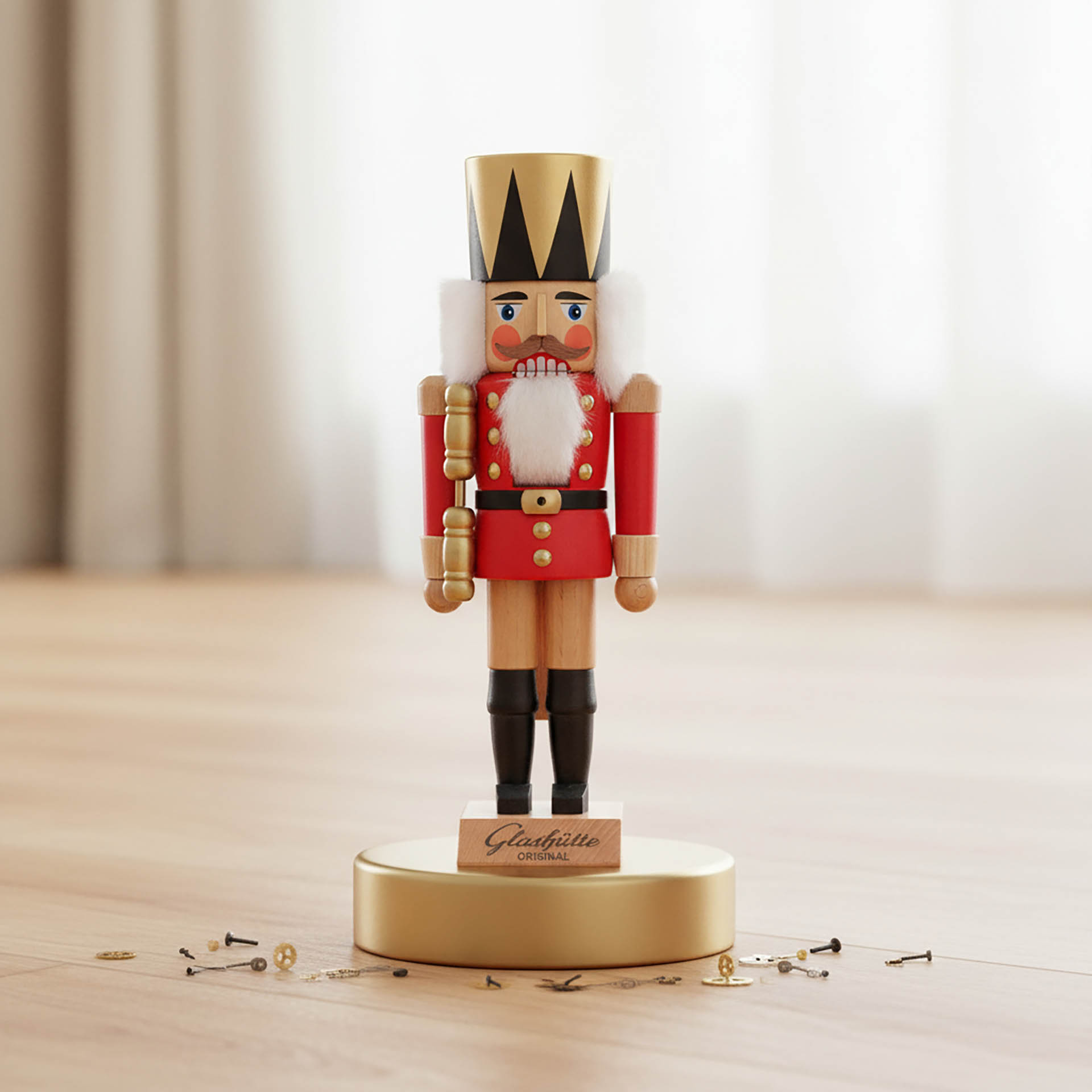 Ein erzgebirgischer Nussknacker mit Firmenlogo als individuelles Firmengeschenk
