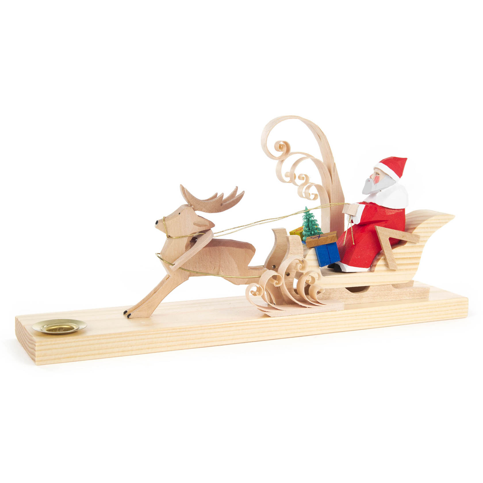 Weihnachtsmann im Hirschschlitten, geschnitzt, für Kerze d=14mm im Dregeno Online Shop günstig kaufen