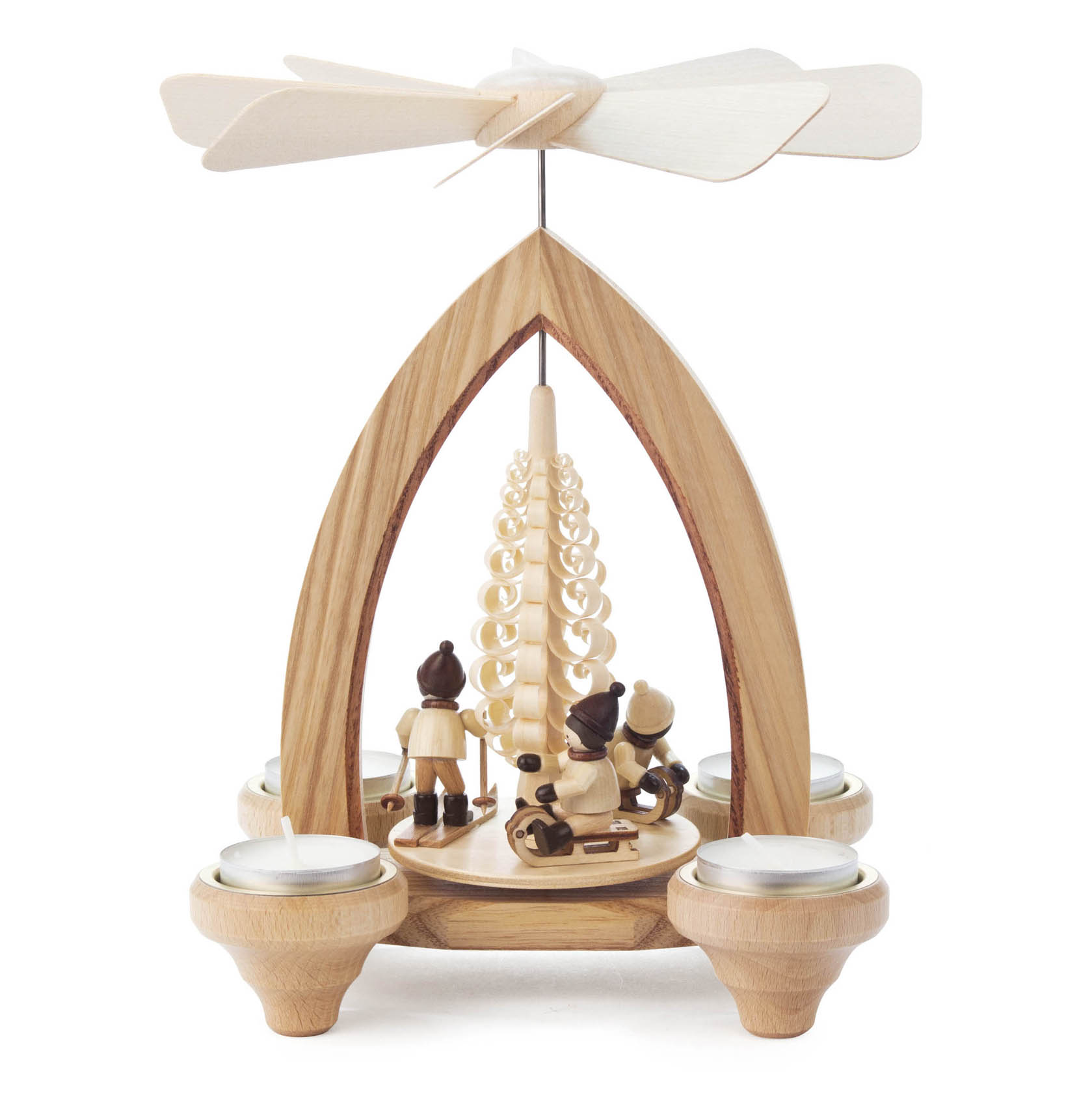 Pyramide mit Winterkindern, für Teelichte