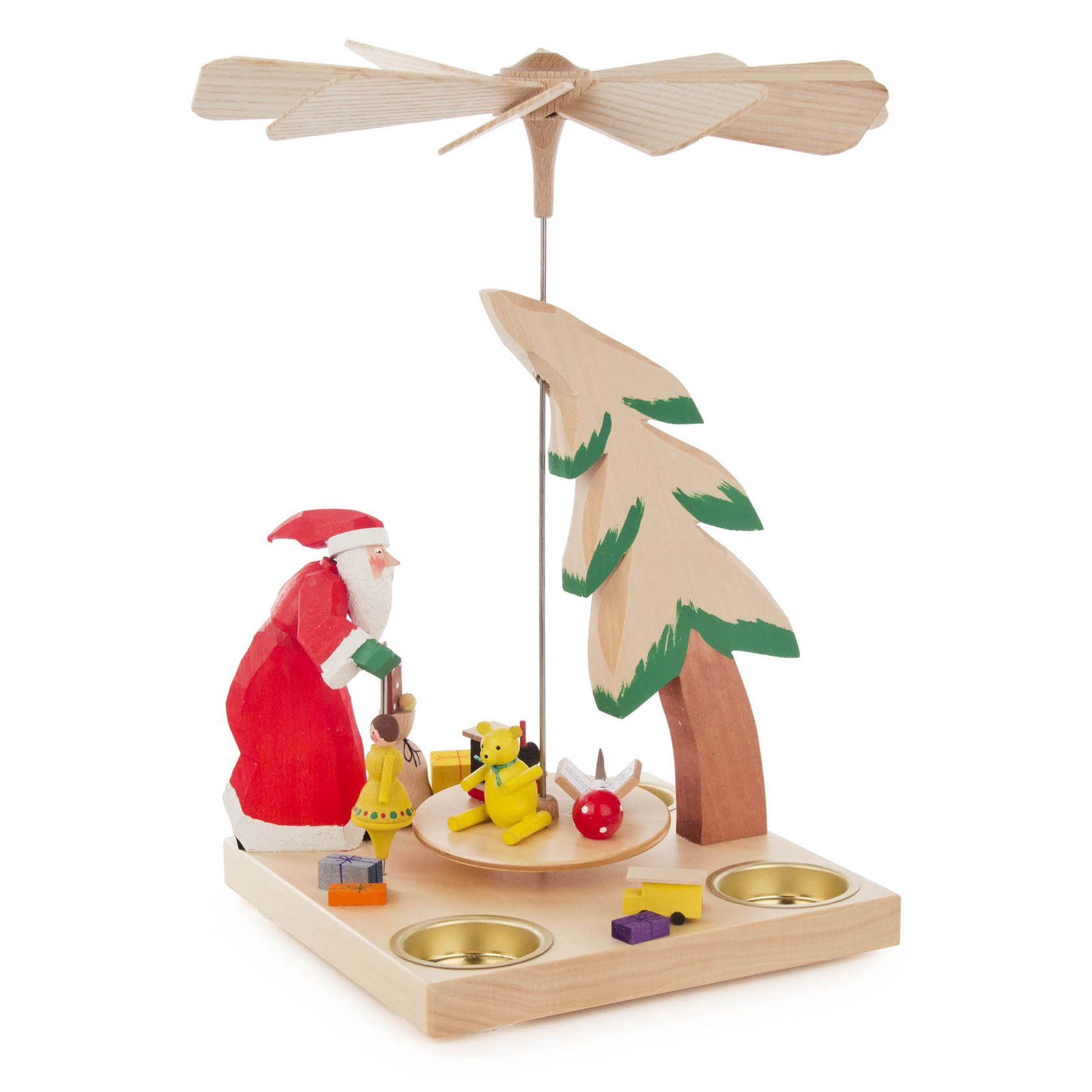 Tischpyramide mit Weihnachtsmann und tanzender Puppe für Teelichte