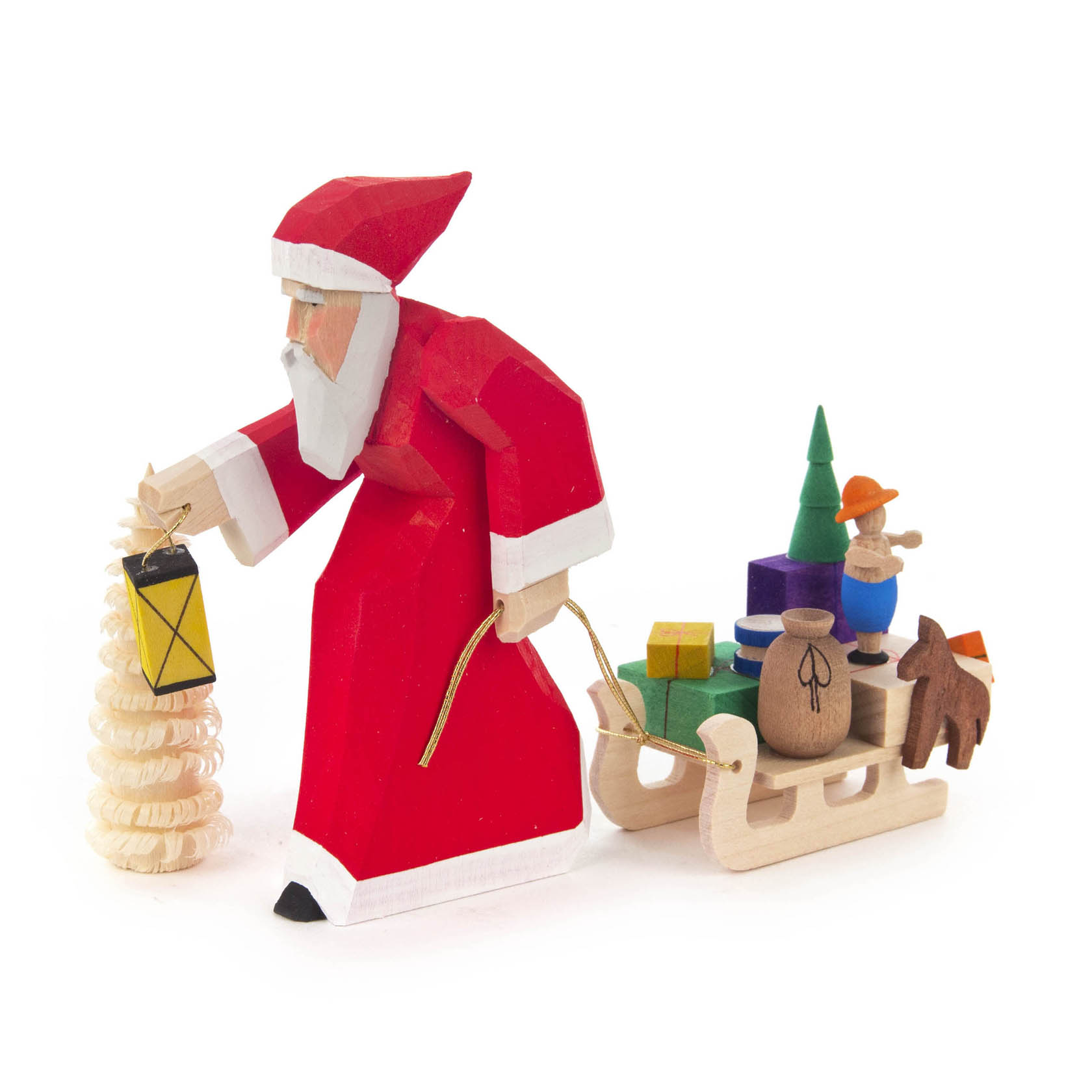 Weihnachtsmann geschnitzt mit Schlitten und Bäumchen im Dregeno Online Shop günstig kaufen