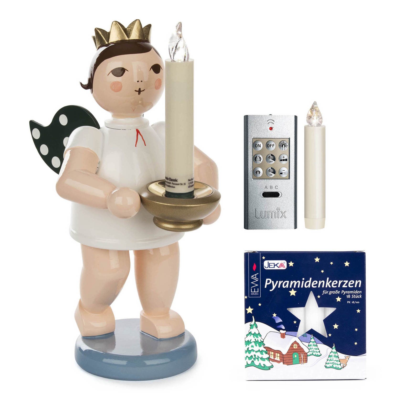 Engel mit Krone und Kerzenhalter inkl. LUMIX Basis-Set und 50 Wachskerzen 14mm im Dregeno Online Shop günstig kaufen