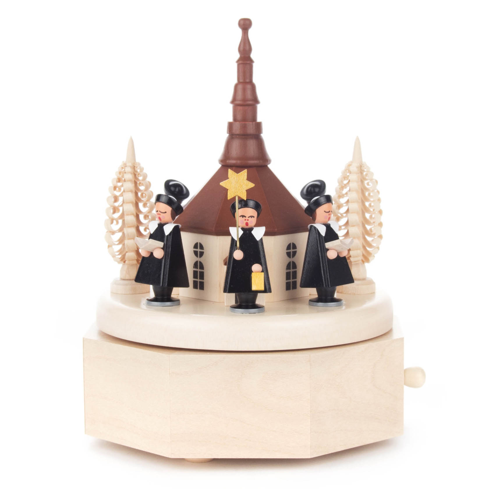 Spieldose mit Seiffener Kirche und Kurrende, Figuren schwarz Melodie: O du Fröhliche im Dregeno Online Shop günstig kaufen