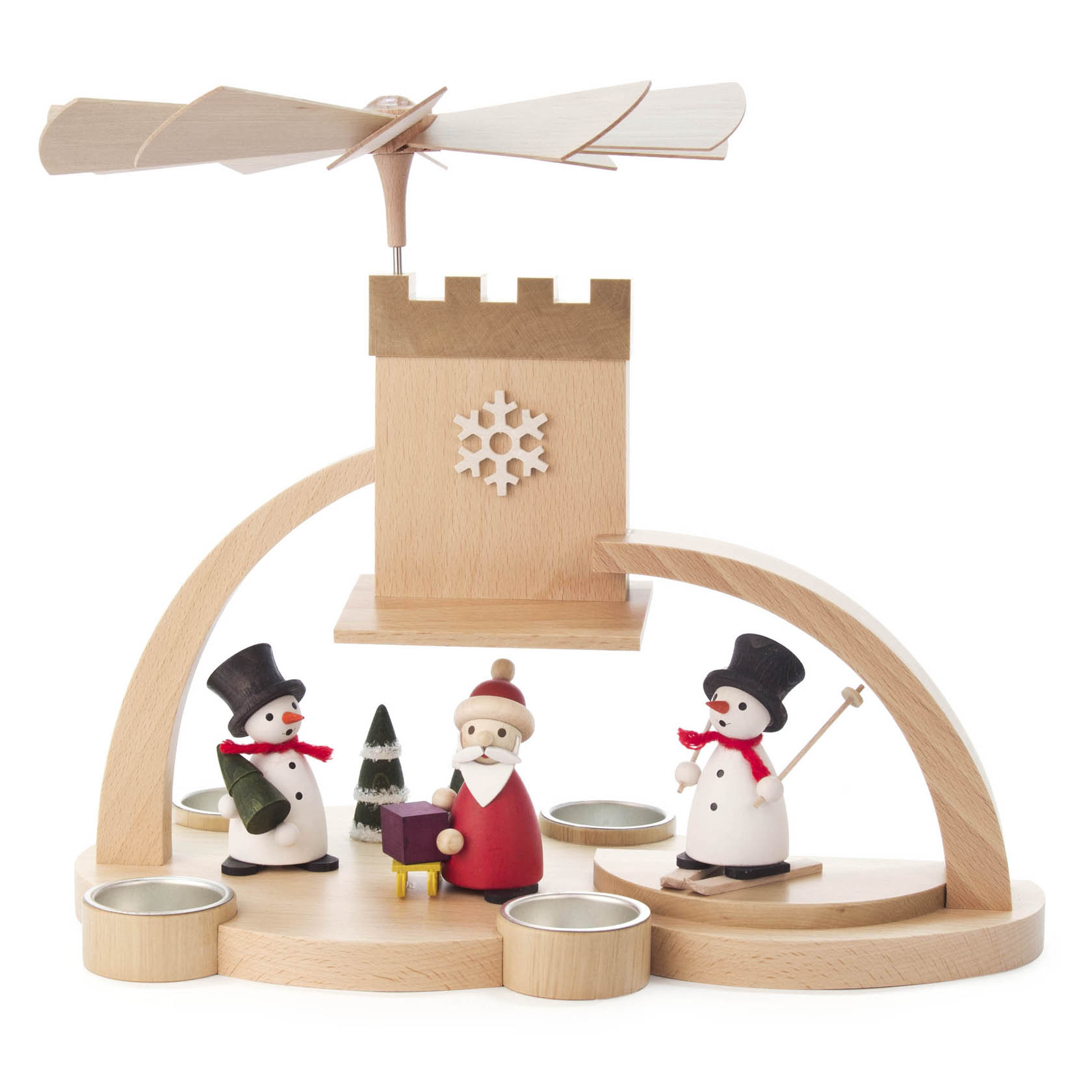 Pyramide mit Schneemännern und Weihnachtsmann, ohne Laufscheibe, für Teelichte im Dregeno Online Shop günstig kaufen