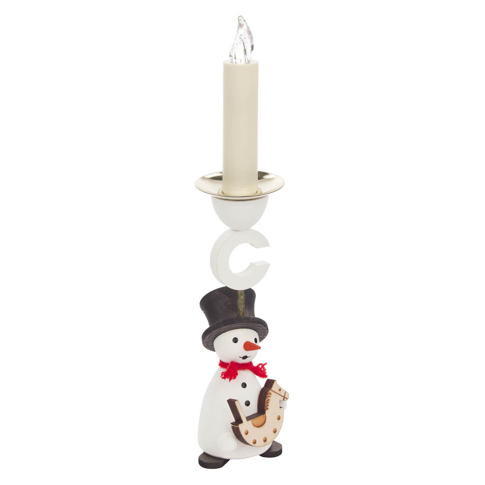 Behang Kerzenhalter Schneemann mit Schaukelpferd für Kerzen 14mm