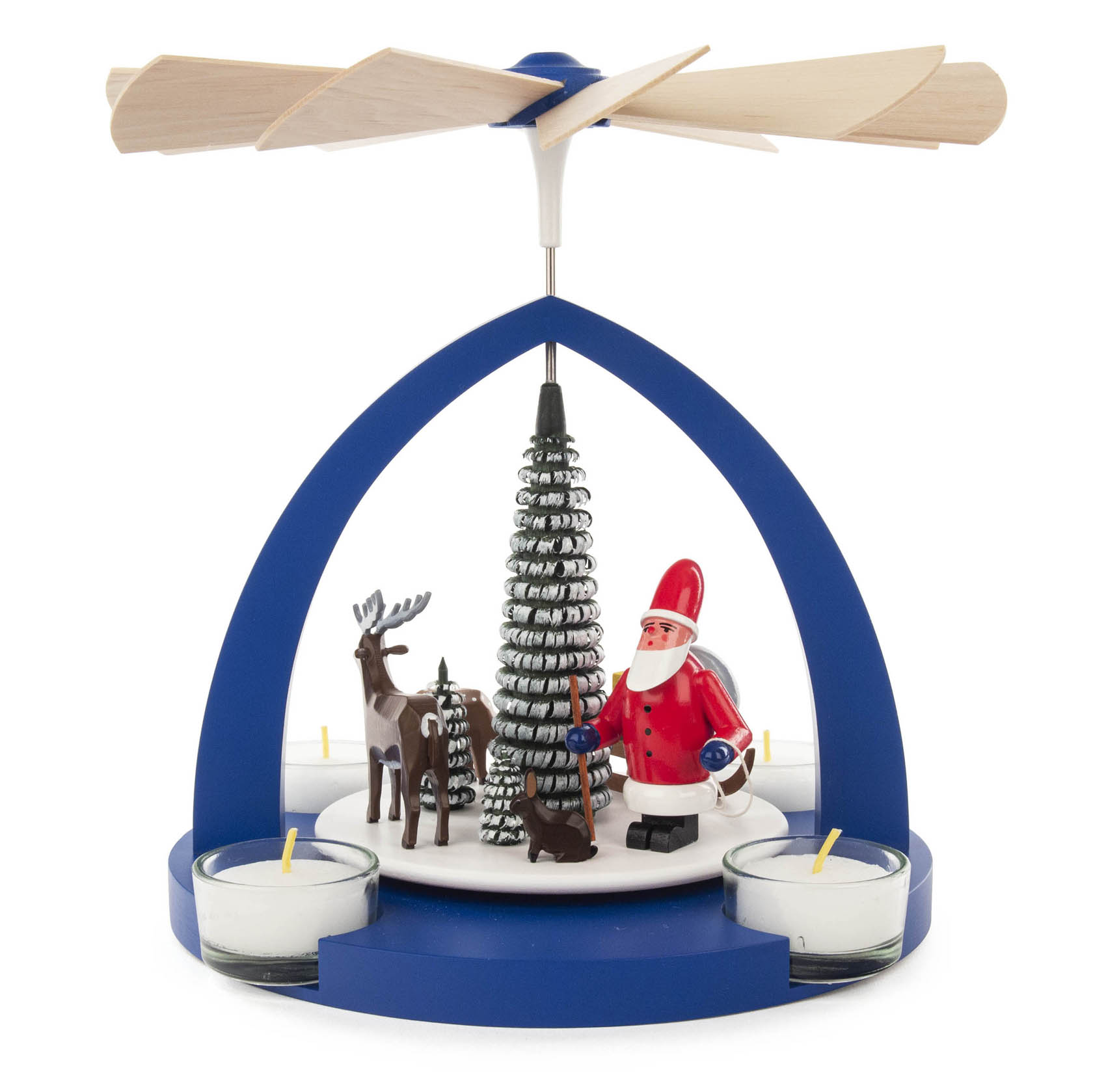 Pyramide mit Weihnachtsmann und Waldtieren, blau,  für Teelichte im Dregeno Online Shop günstig kaufen