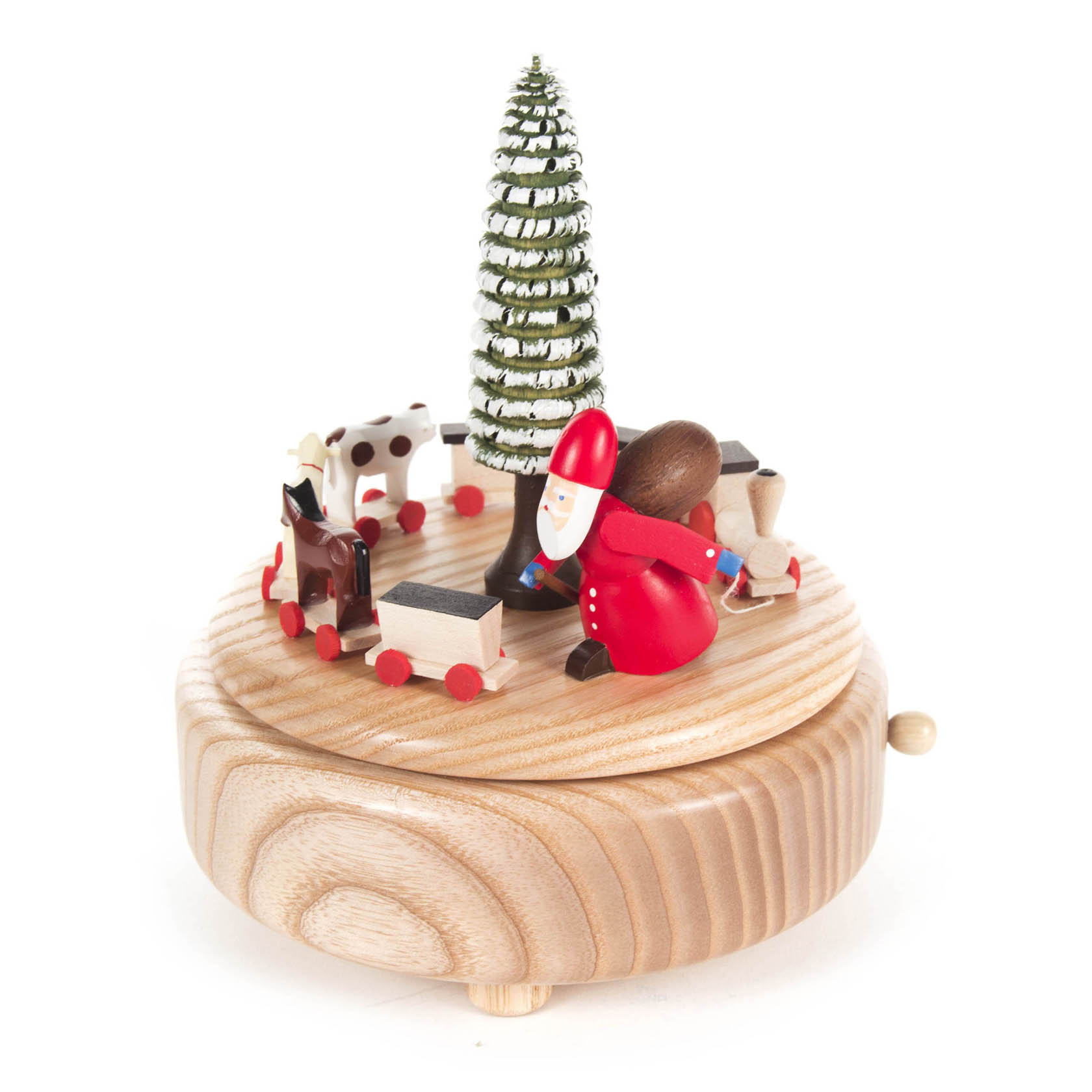 Spieldose mit Weihnachtsmann, Eisenbahn und Tieren, Figuren farbig Melodie: O Tannenbaum
