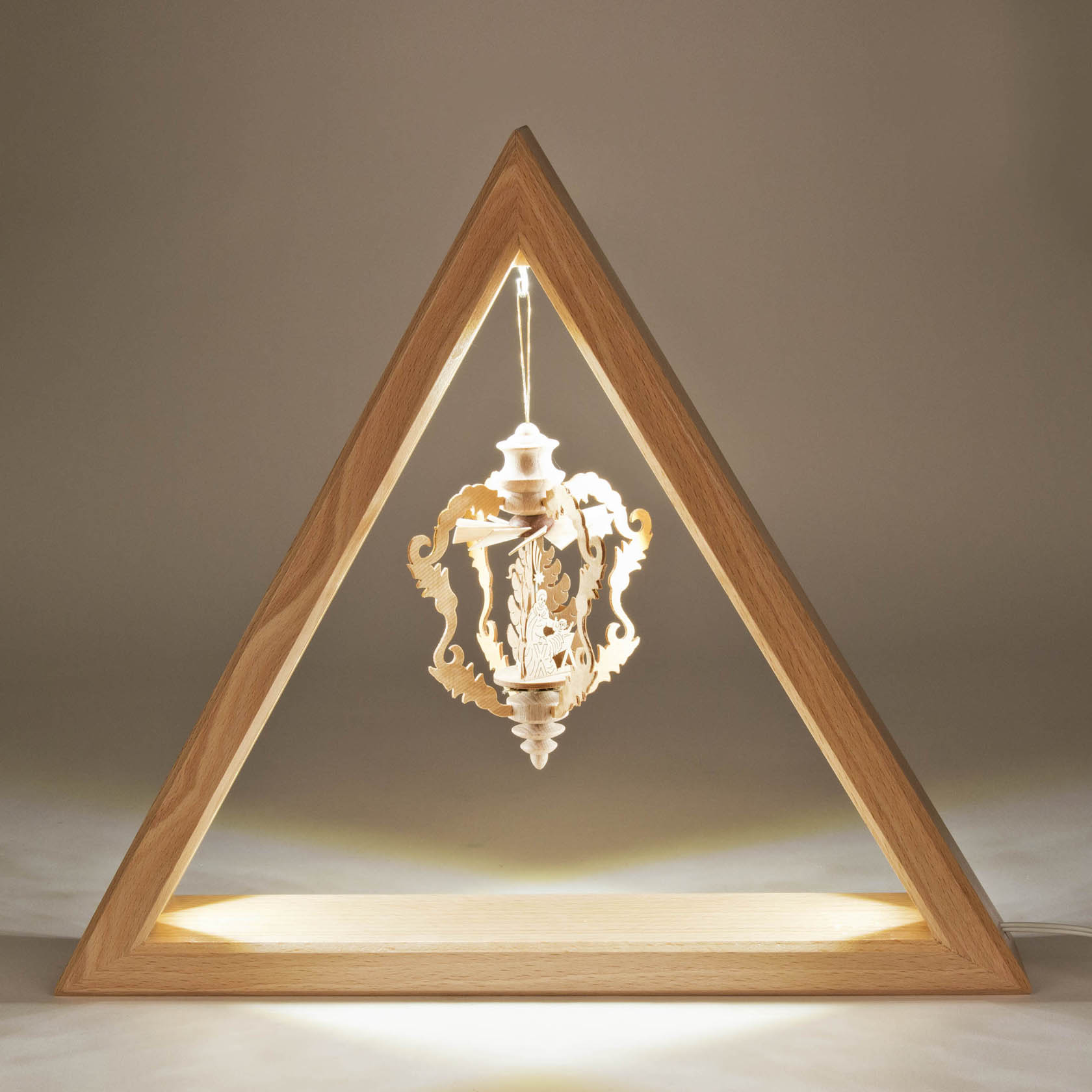 Beleuchtetes Dreieck natur 30cm mit LED Band 12V/Trafo 100-240V