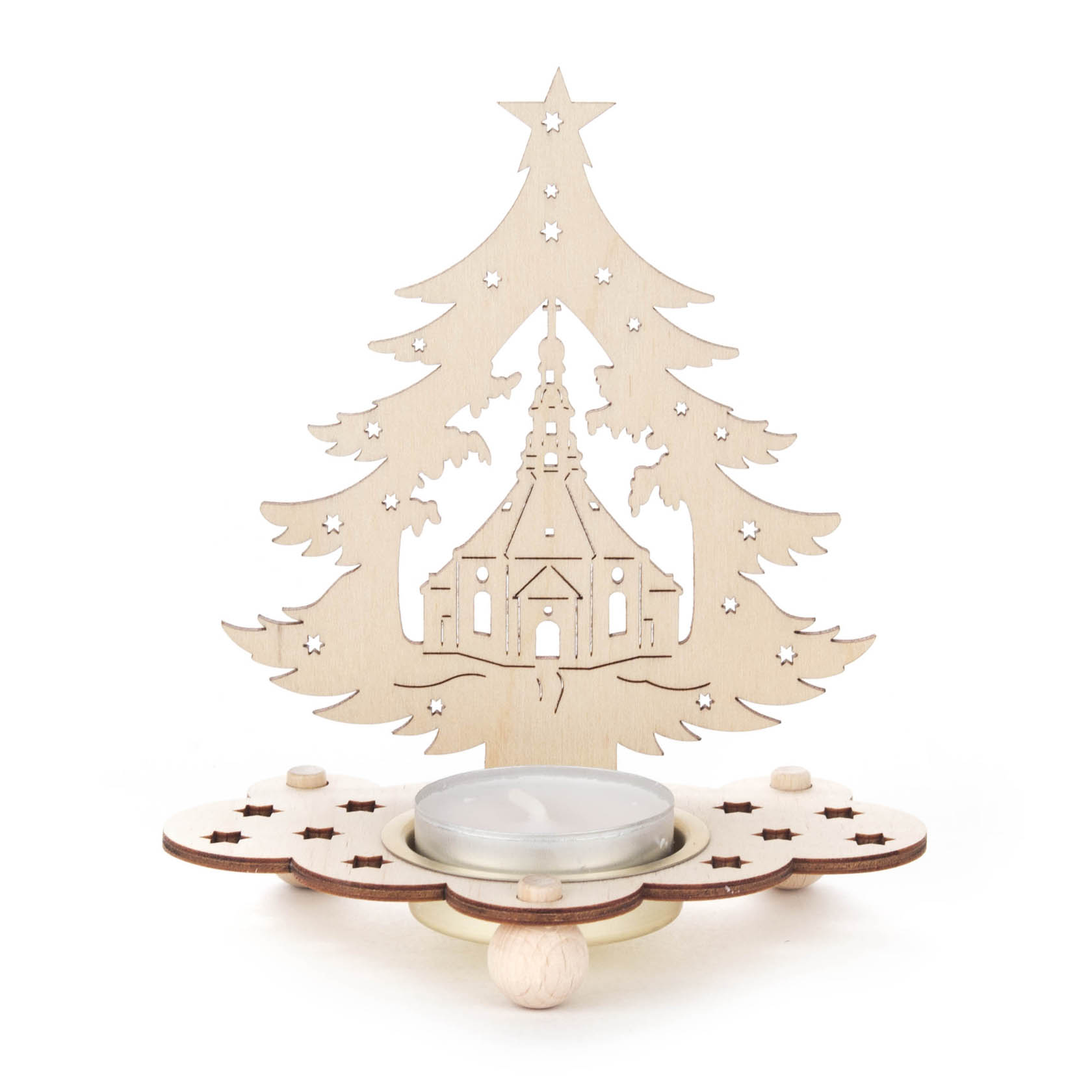 Teelichthalter Baum mit Seiffener Kirche