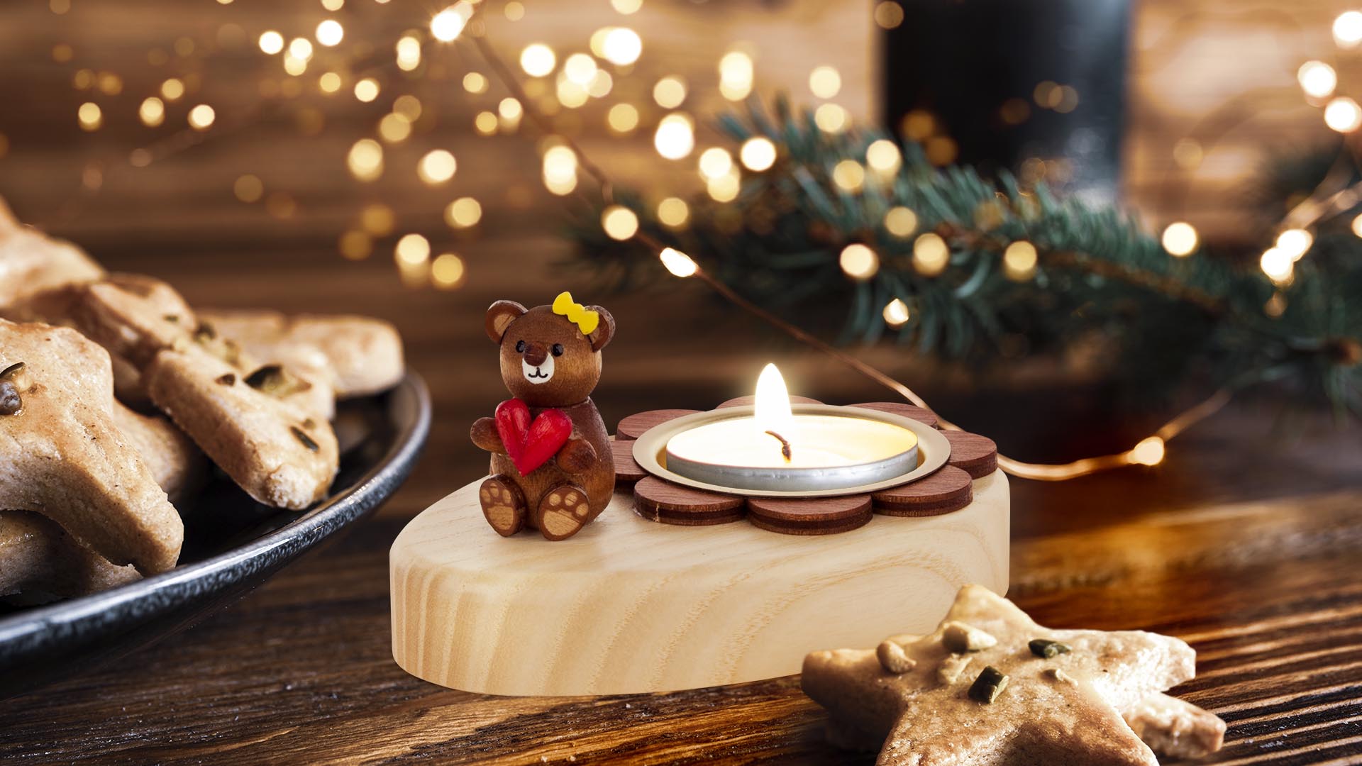 Teelichthalter Teddybär mit Herz