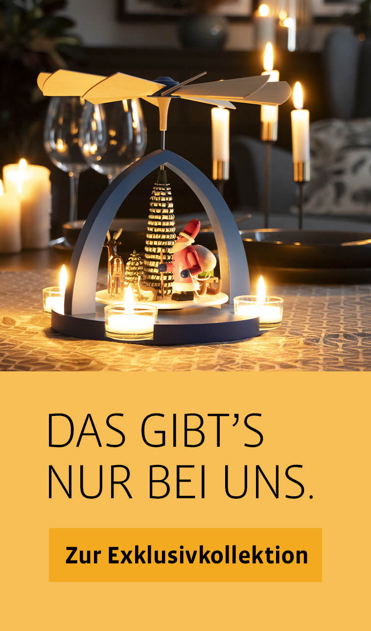 Exklusivkollektion: Blaue Teelicht-Pyramide mit Weihnachtsmann